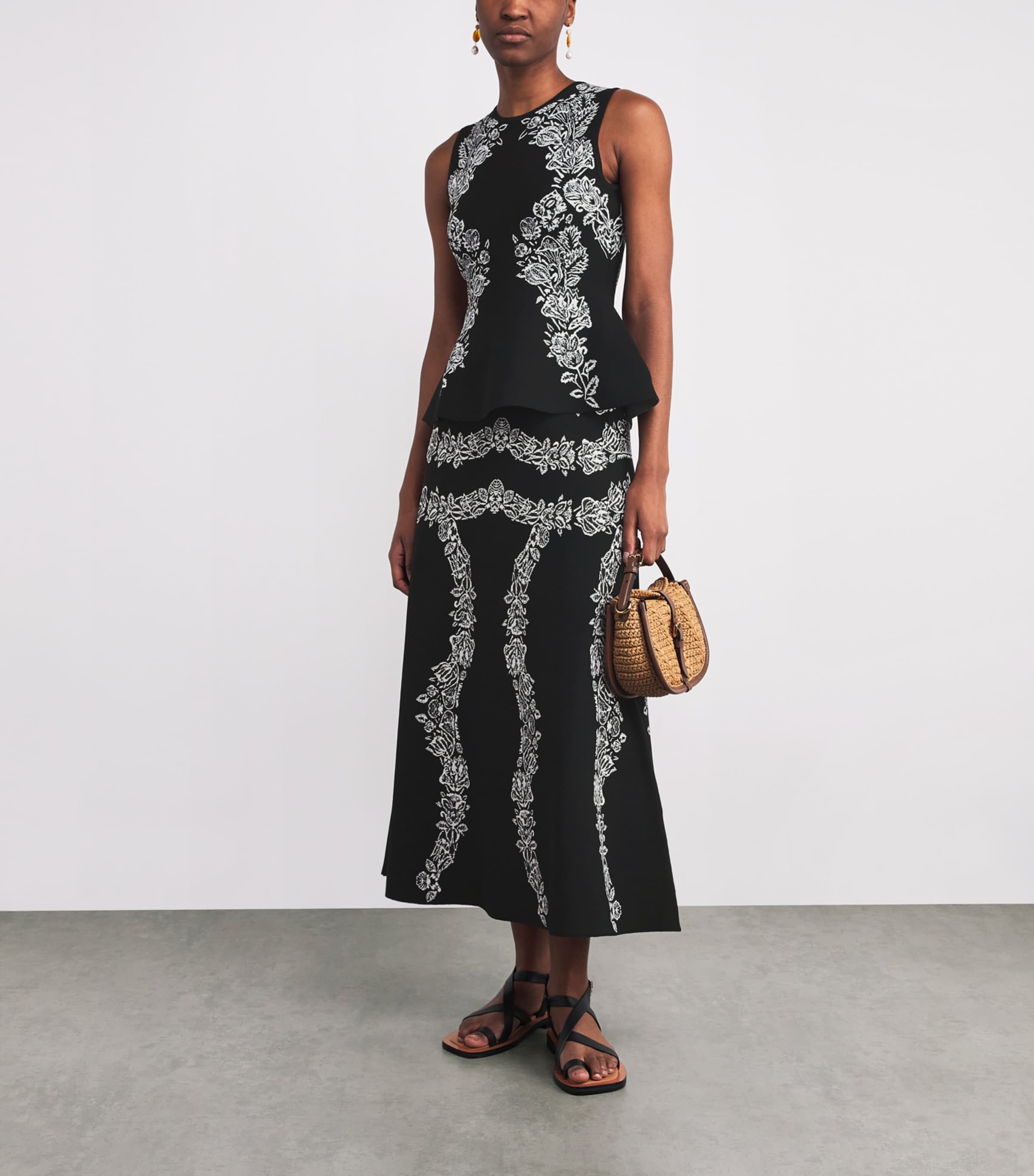 Floral-Jacquard Valencia Midi Skirt NOIR Image 2