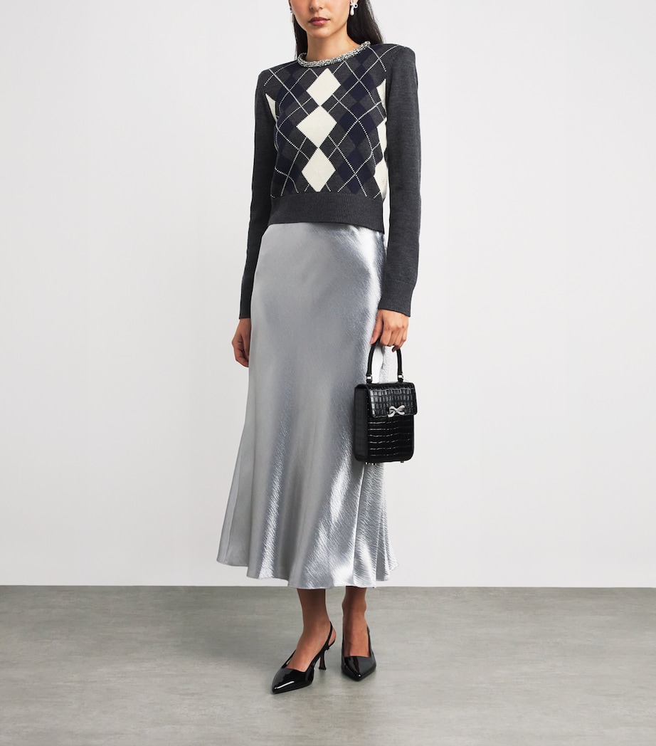 Wool Embellished Argyle Sweater GREY Image 2