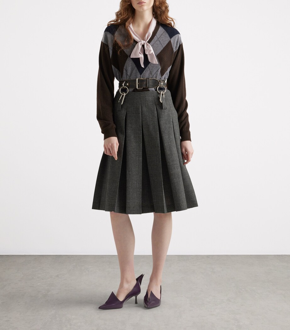 Prada Womens Cashmere V-Neck Argyle Sweater Image 2