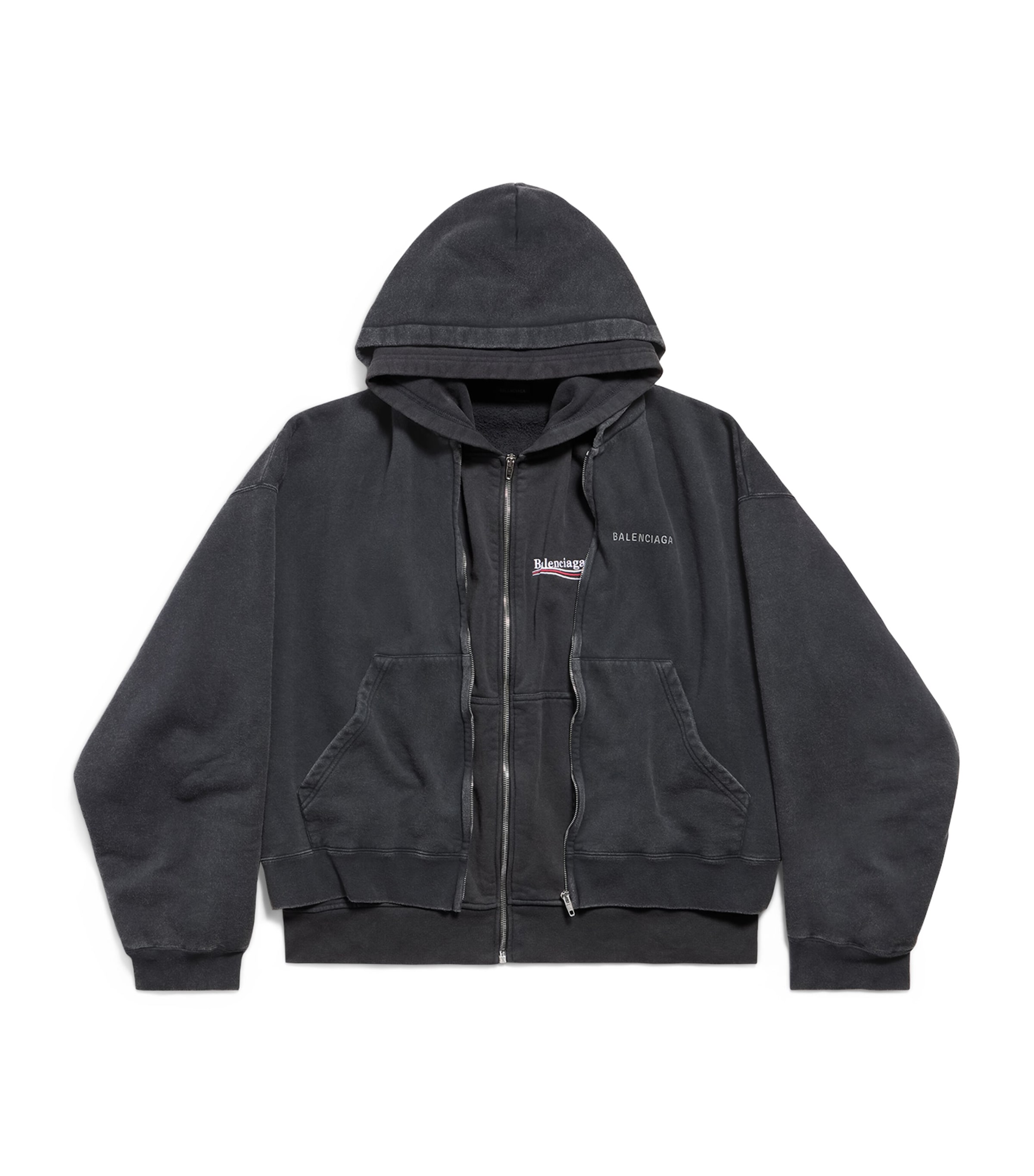 Balenciaga Mens Cotton Layered Logo Hoodie Image 1