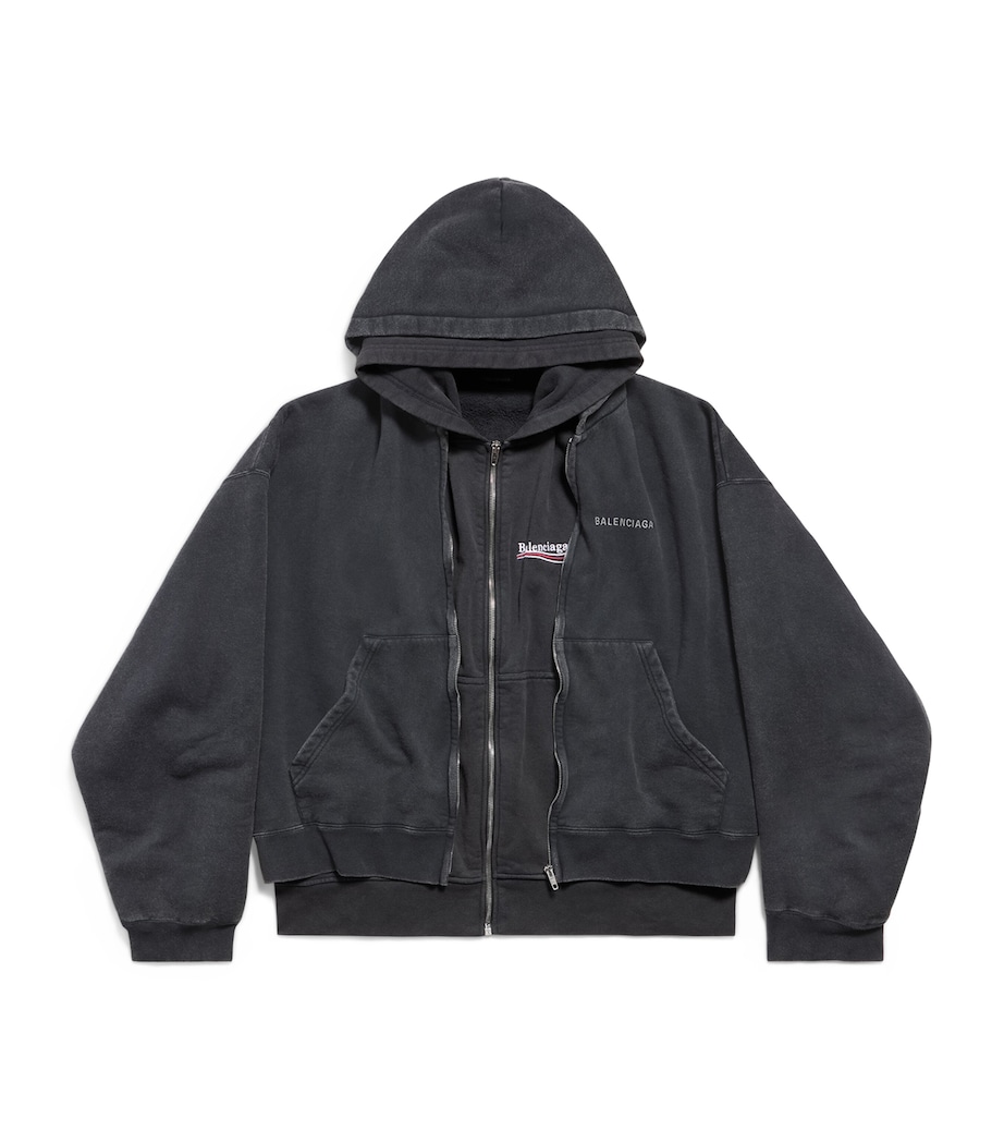 Balenciaga Mens Cotton Layered Logo Hoodie Image 1
