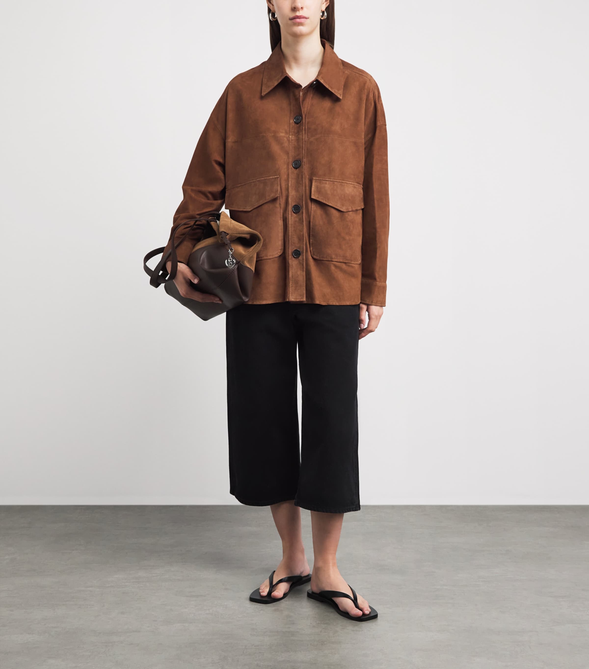 Arma Womens Lamb Suede Kaylee Shacket Saddle Image 2