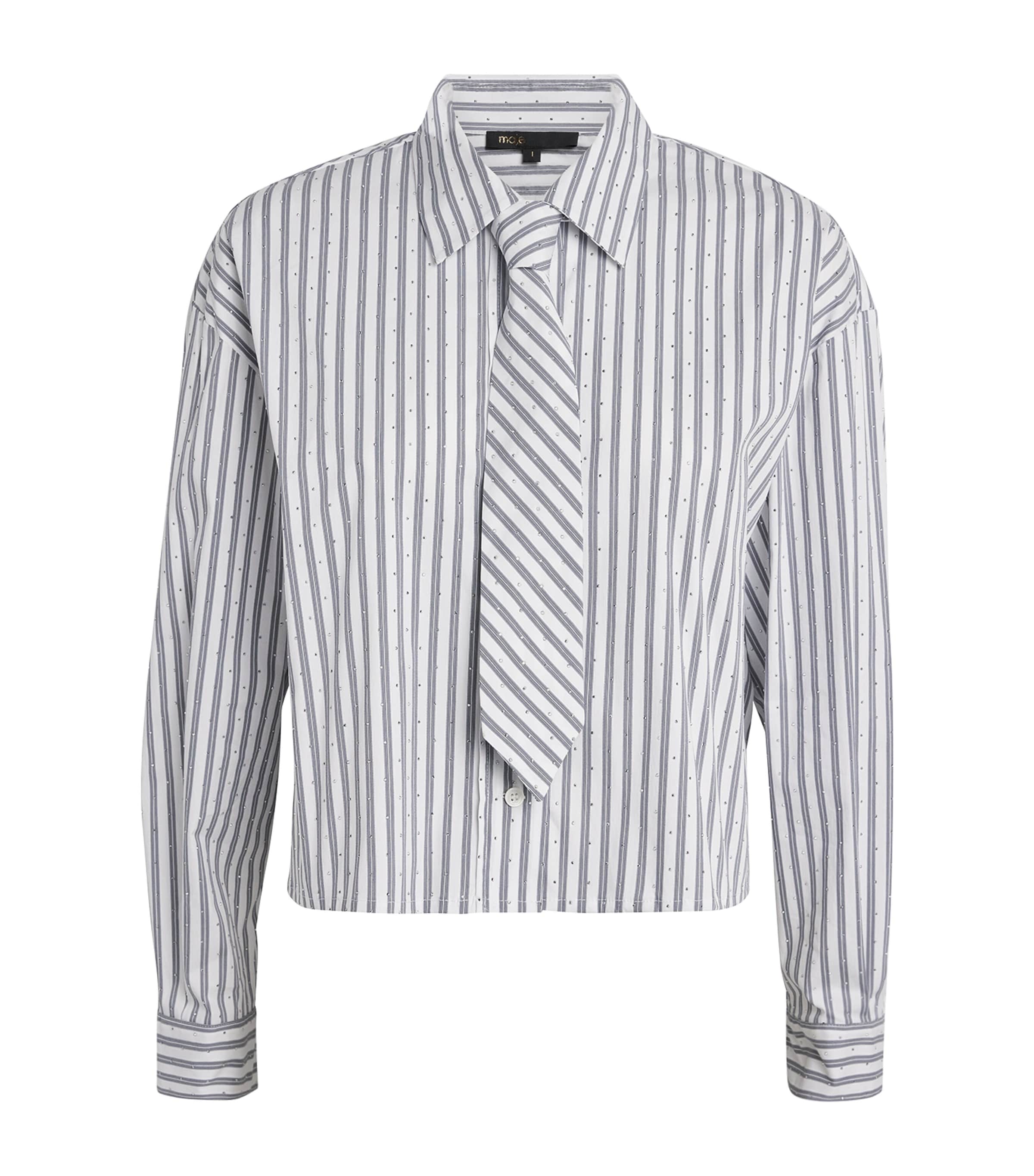 Maje Rhinestone-embellished Stripe Shirt In Gray