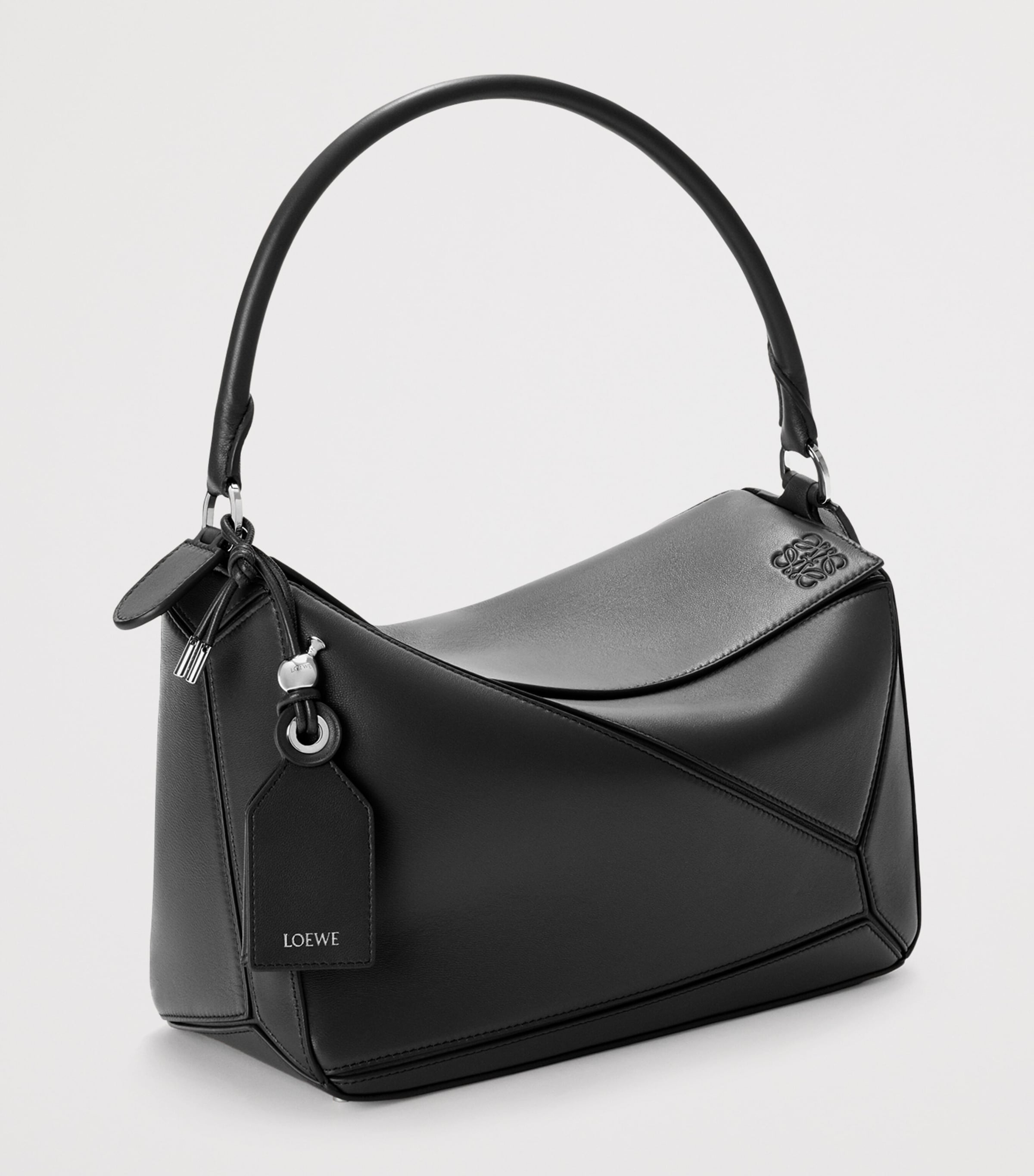 LOEWE Womens Medium Leather Featherlight Puzzle Top-Handle Bag Black Image 3