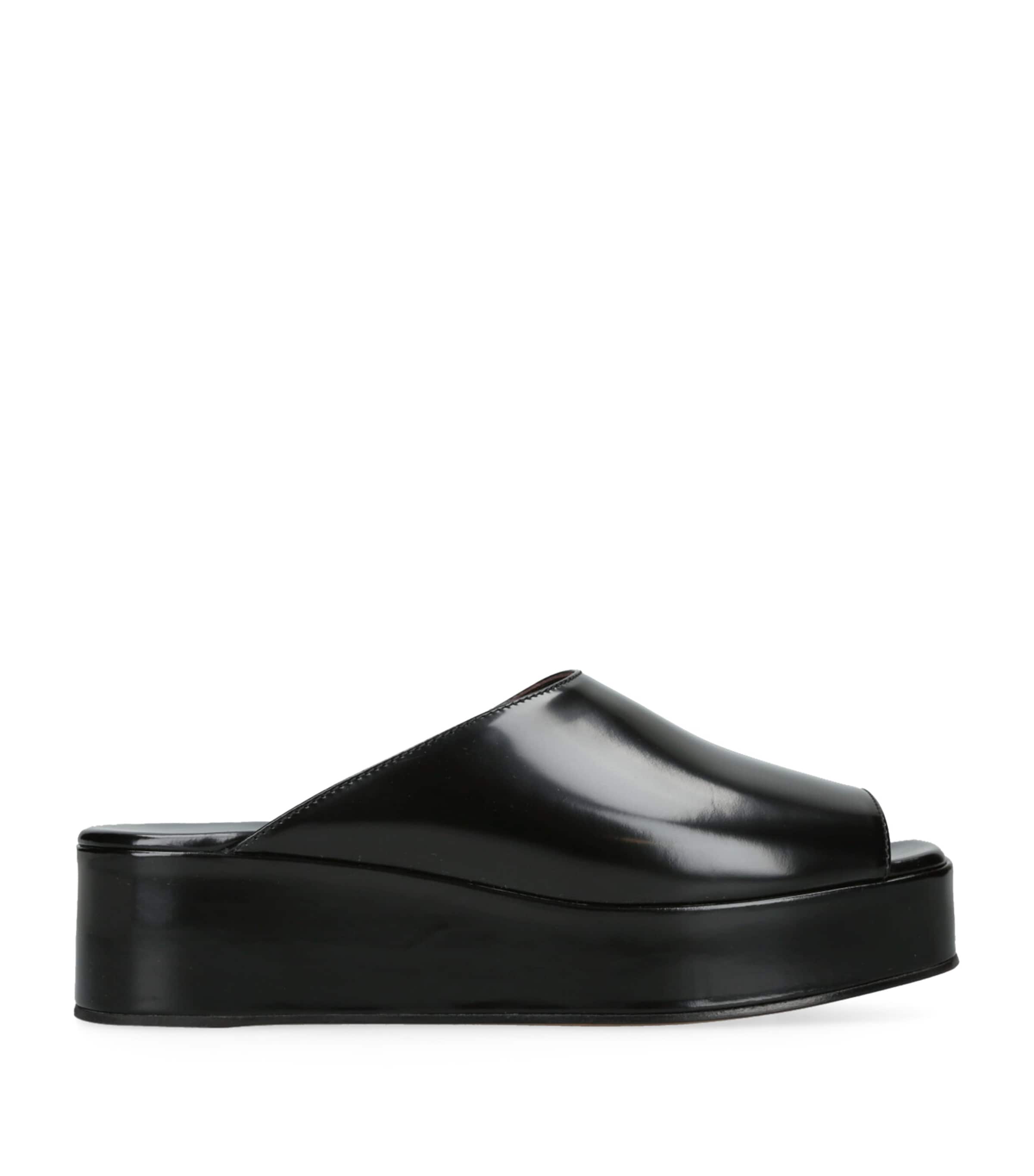 The Row Emi Glossed-leather Platform Slides