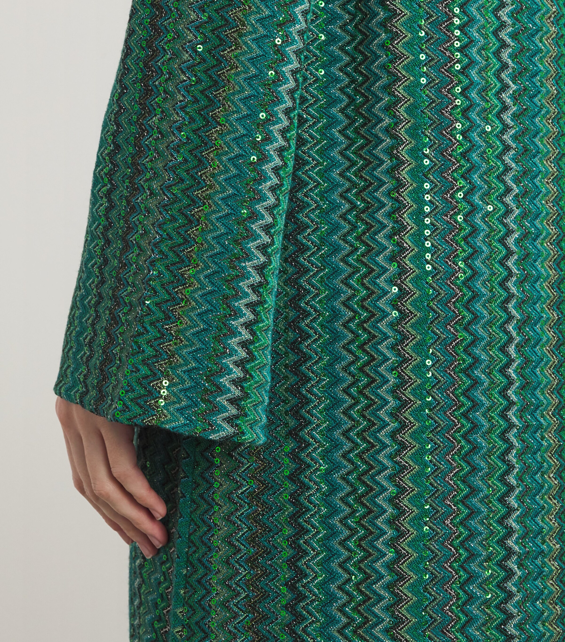 Sequinned Zigzag Longline Cardigan S614K EMRLD TEAL BLK Image 4