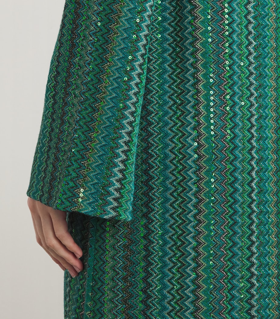 Sequinned Zigzag Longline Cardigan S614K EMRLD TEAL BLK Image 4