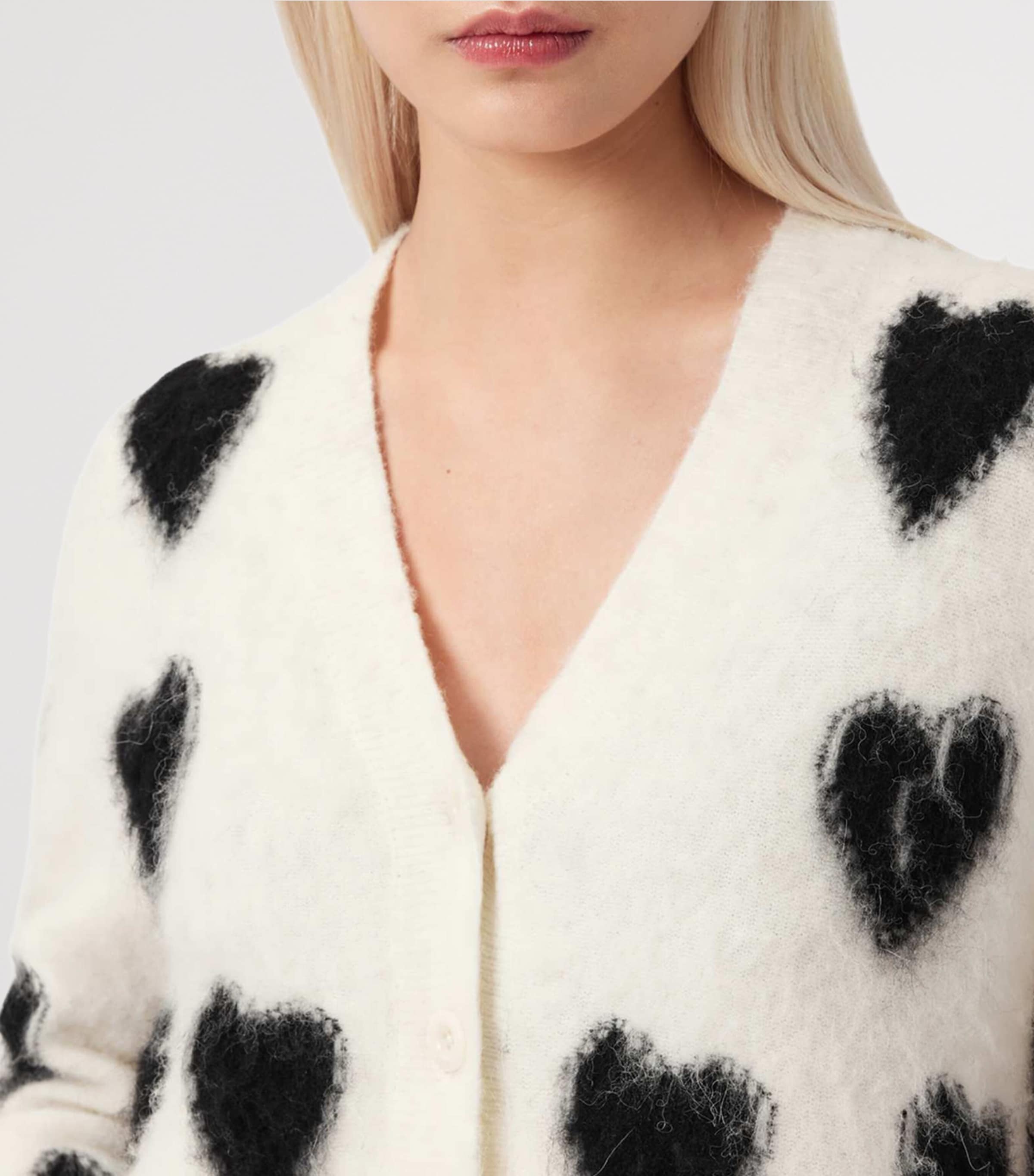 AllSaints Womens Scatter Heart Cardigan Chalk White/black Image 6