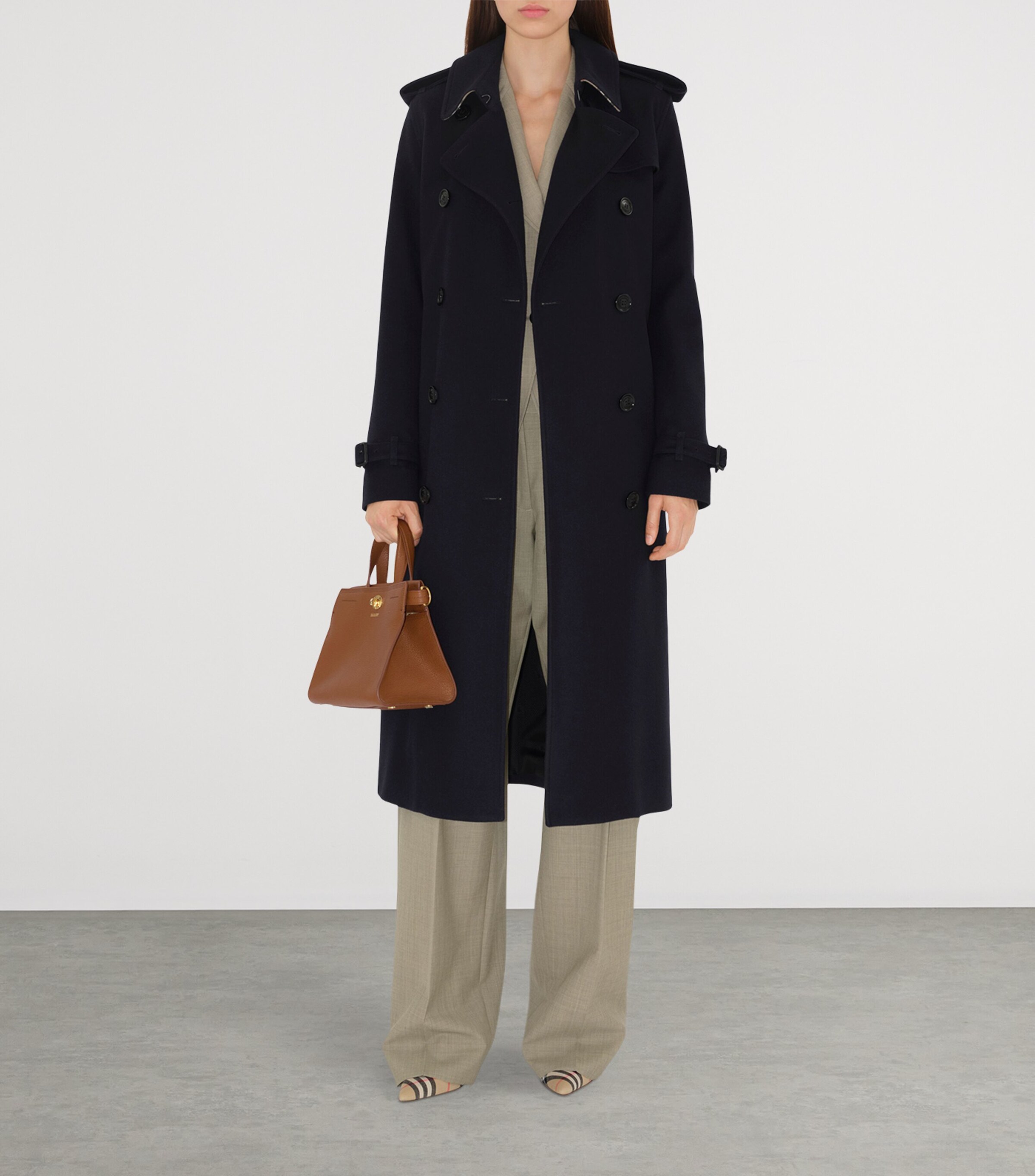 Burberry Womens Cashmere Long Kensington Heritage Trench Coat Navy Image 2