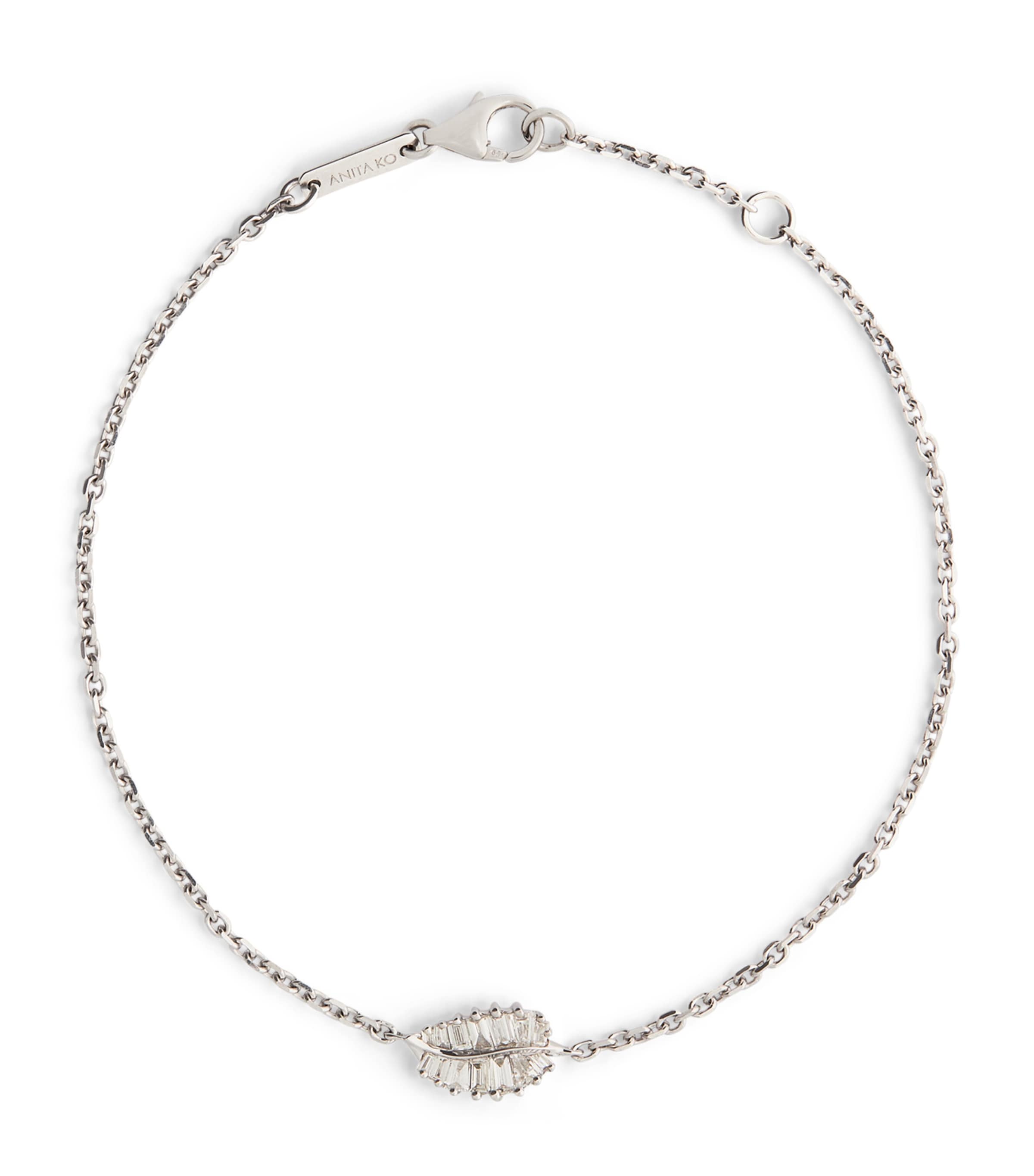Anita Ko White Gold And Diamond Leaf Bracelet In White