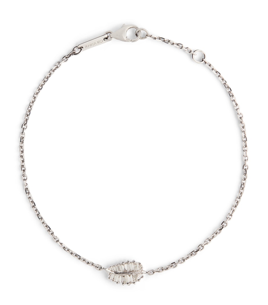 White Gold and Diamond Leaf Bracelet WHITE GOLD Image 1