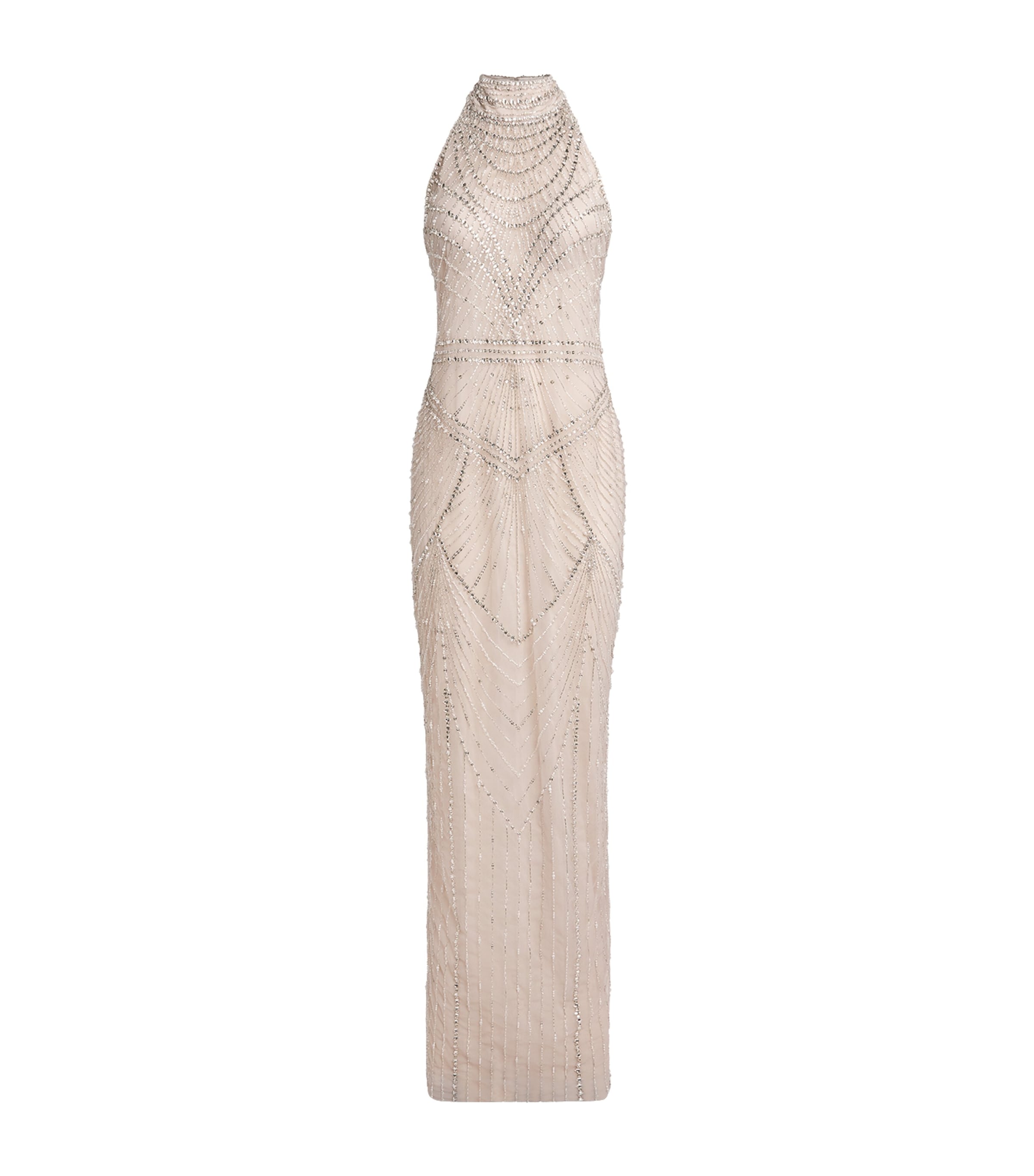 Pamella Roland Womens Embellished Halterneck Gown Silver Image 1