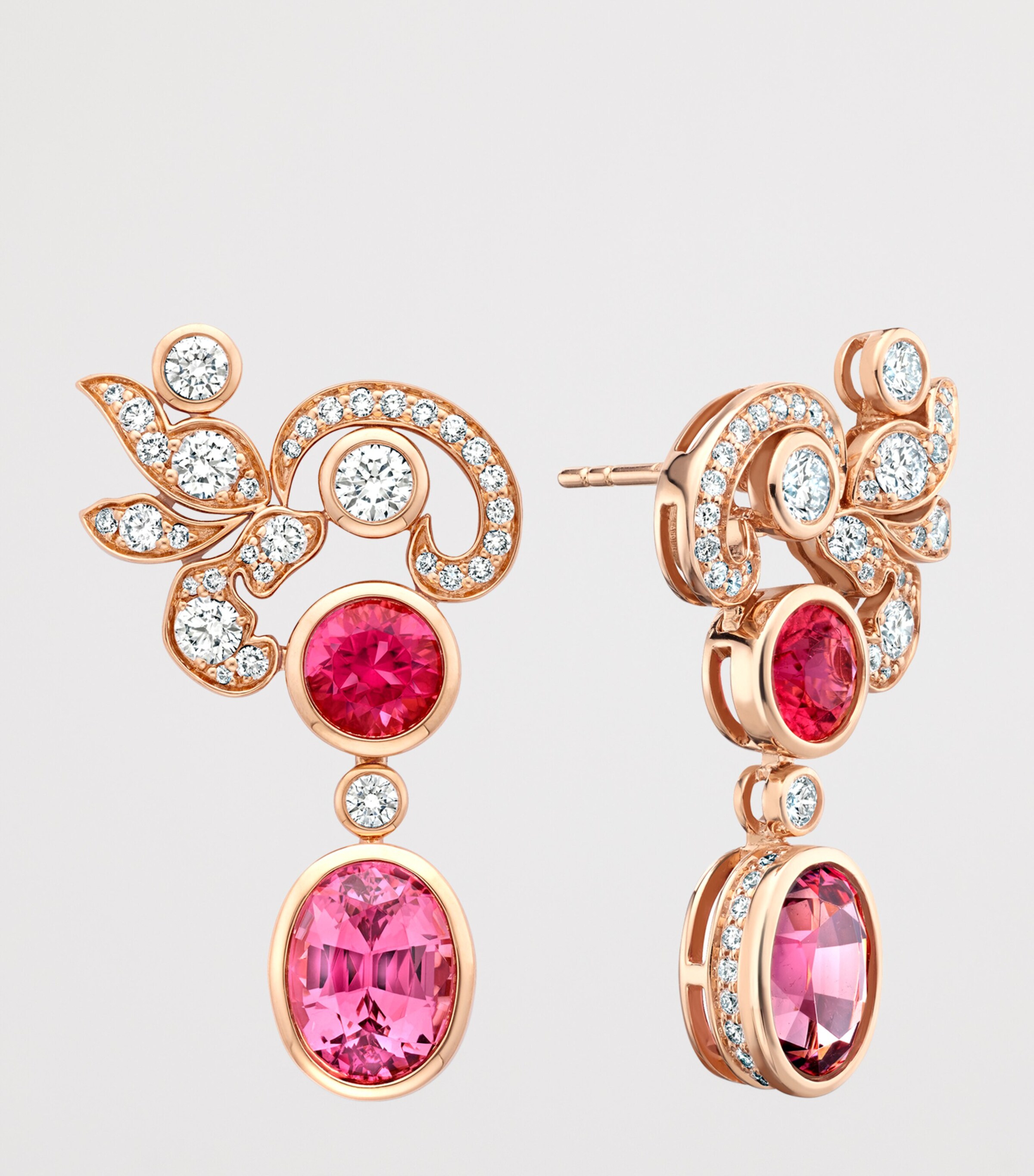 Boodles Rose Gold, Diamond, Garnet and Tourmaline The Palace Collection Royal Damask Earrings Pink Image 3