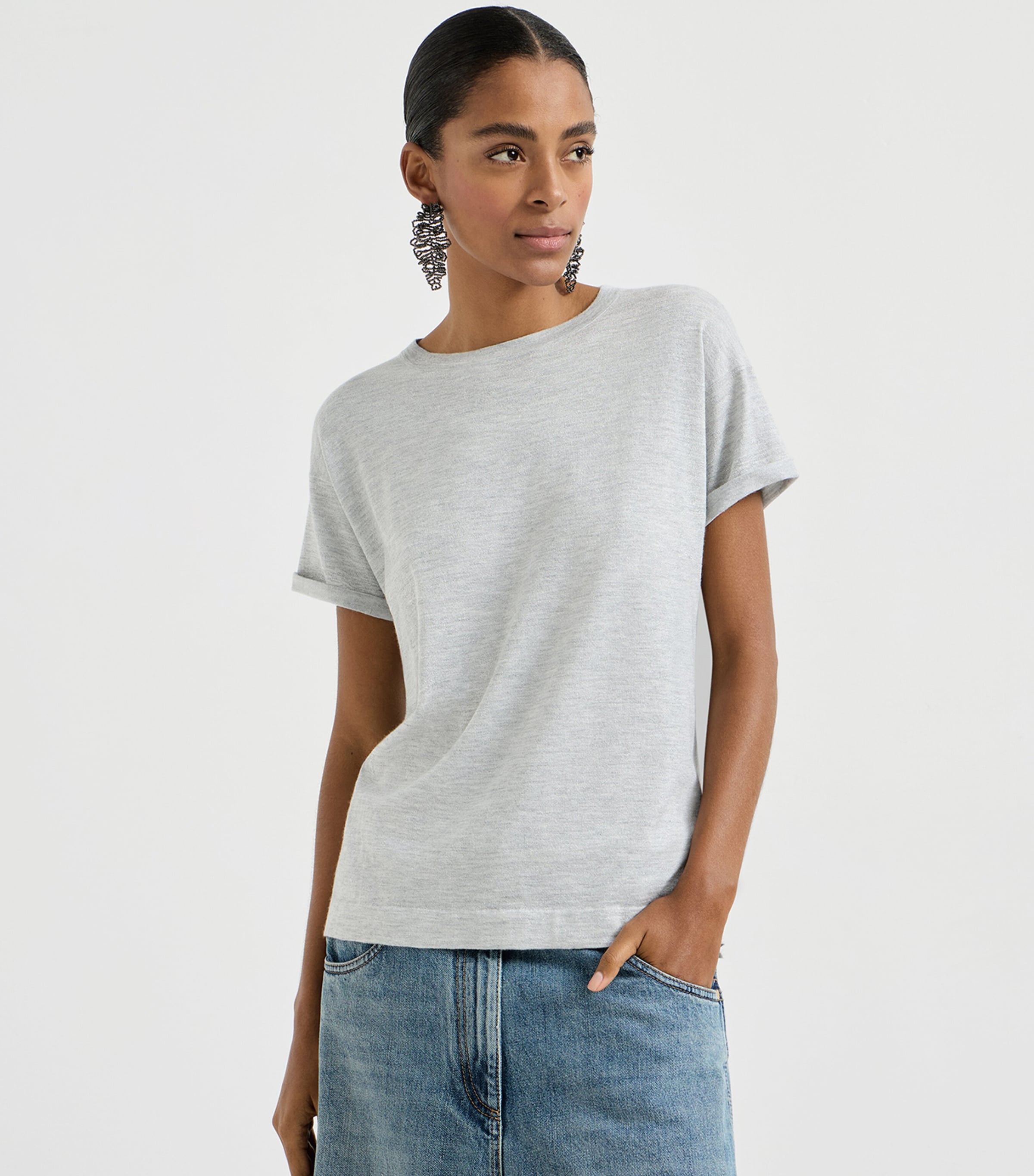 Brunello Cucinelli Womens Cashmere-Blend Sparkling T-Shirt Image 3