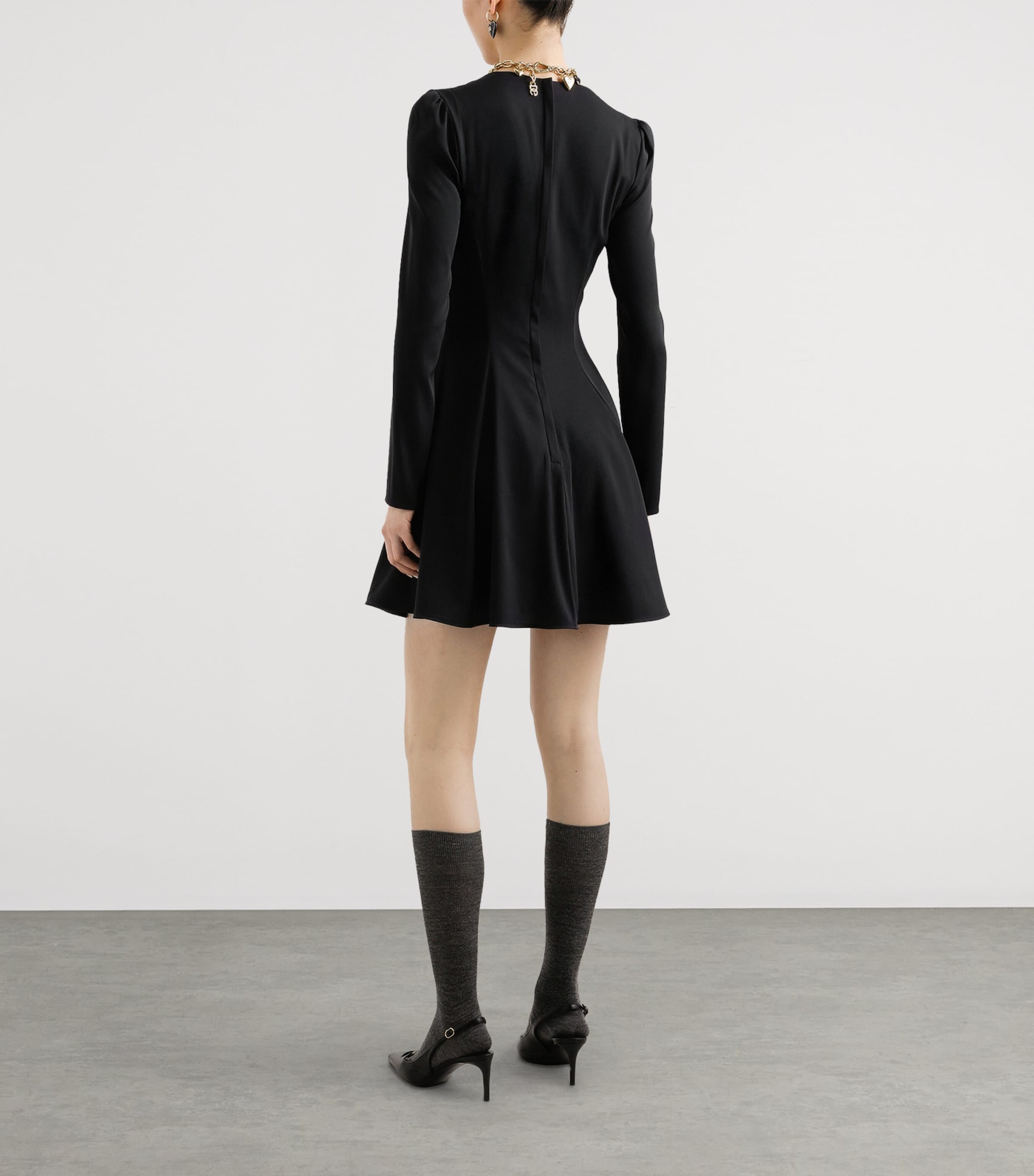 Silk-Blend V-Neck Mini Dress N0000-BLACK Image 3