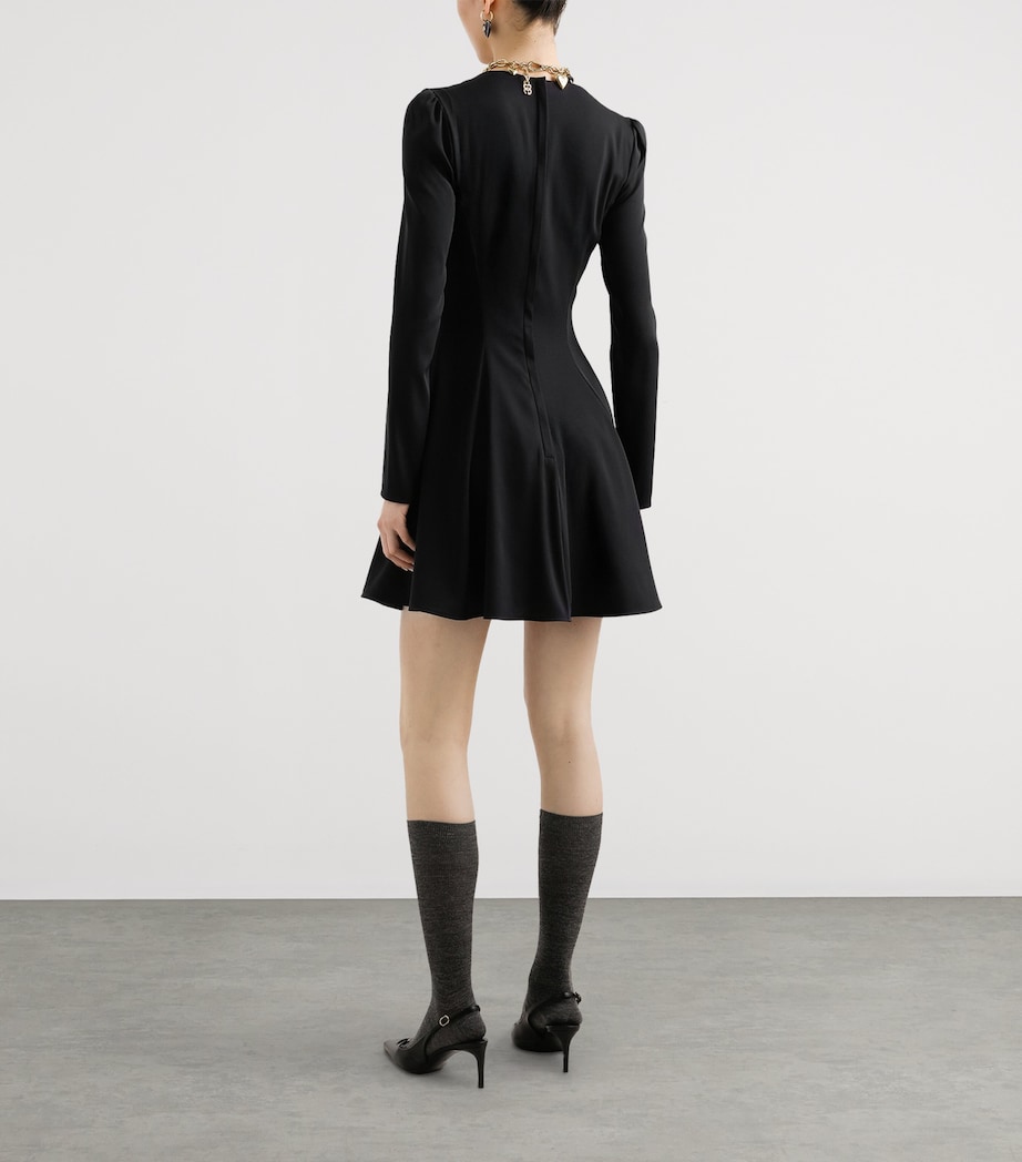 Silk-Blend V-Neck Mini Dress N0000-BLACK Image 3