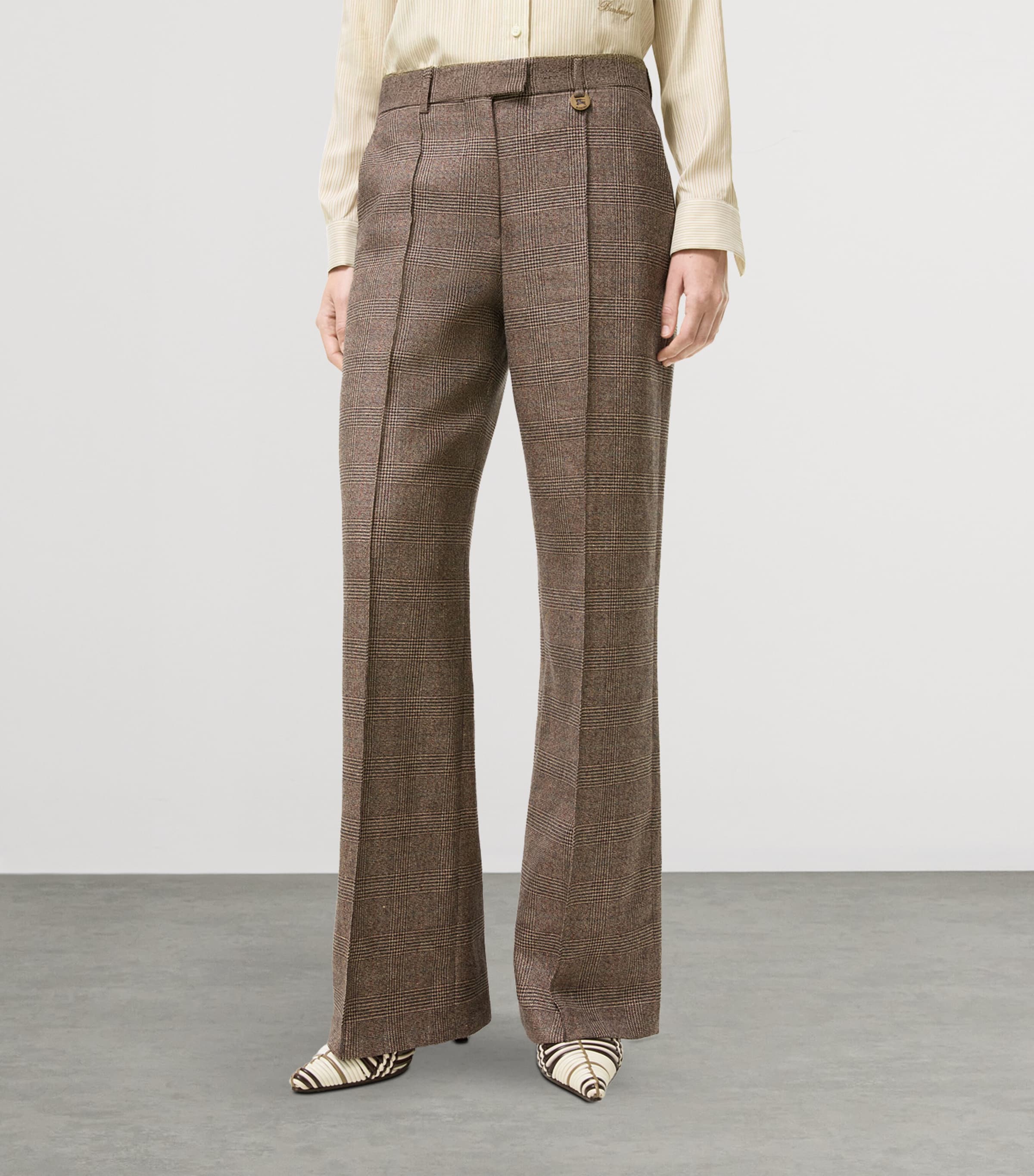 Burberry Womens Wool-Linen-Blend Check Trousers Soap Beigebrown Chk Image 2