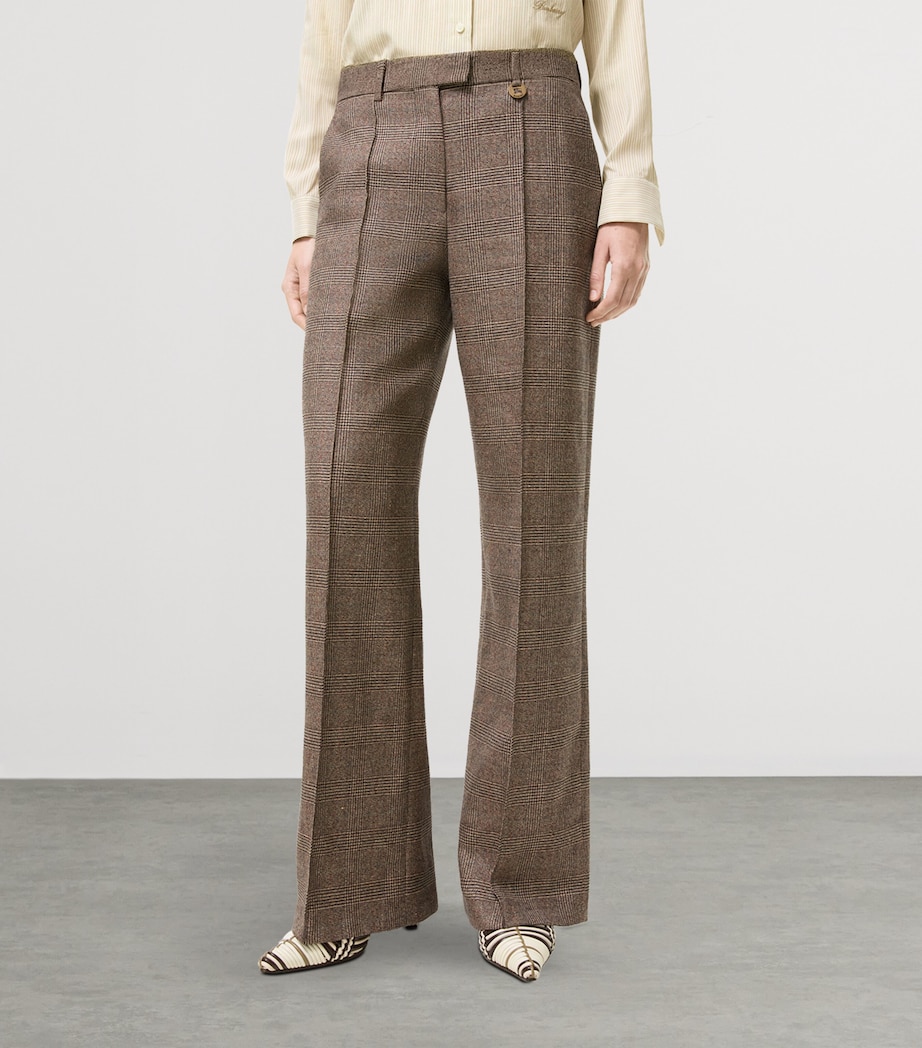 Burberry Womens Wool-Linen-Blend Check Trousers Soap Beigebrown Chk Image 2