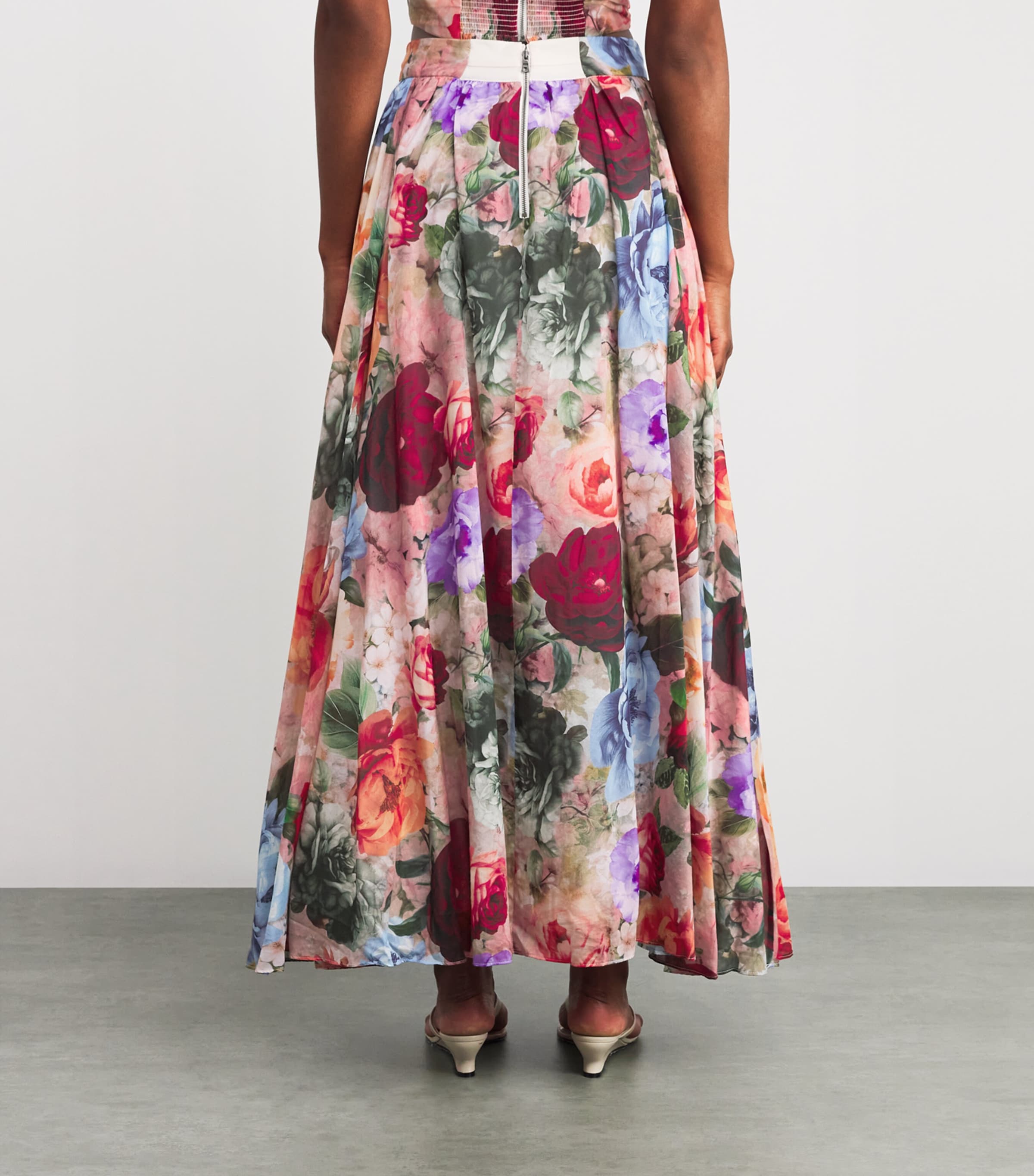 Alice+Olivia Womens Cotton-Silk Floral Nilda Maxi Skirt Storm Floral Sm Image 4