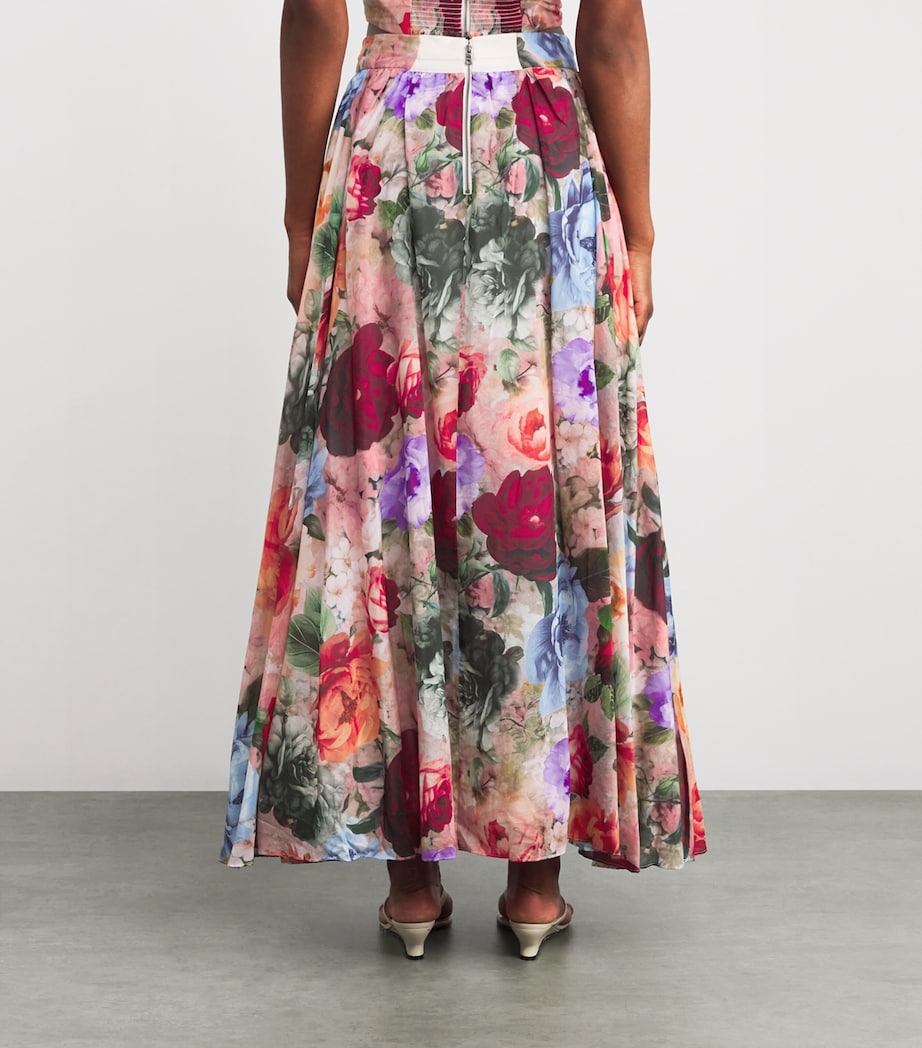 Alice+Olivia Womens Cotton-Silk Floral Nilda Maxi Skirt Storm Floral Sm Image 4