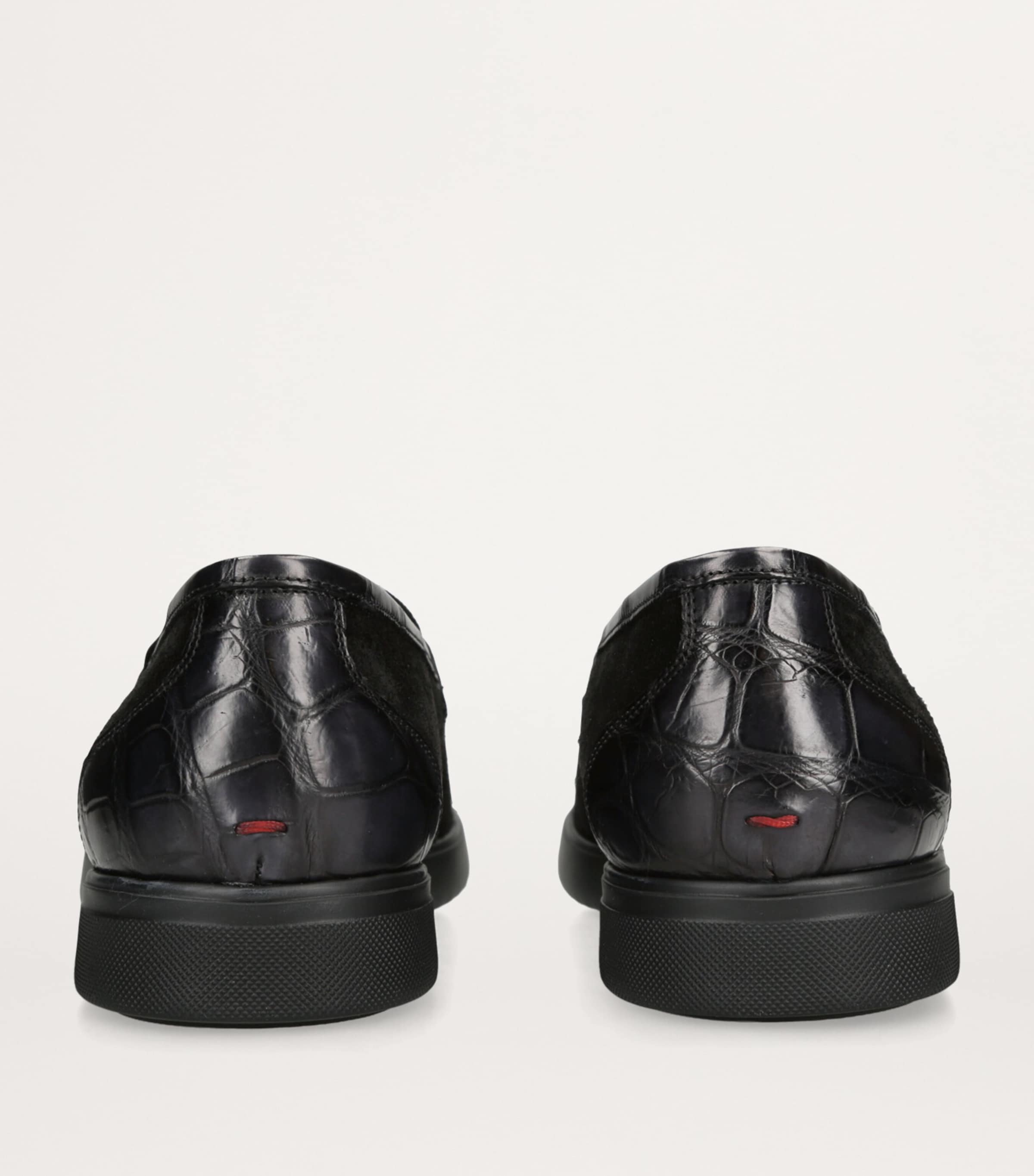 Kiton Suede Crocodile Leather-Detail Penny Loafers Black Image 2