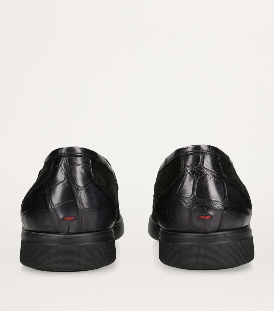 Kiton Suede Crocodile Leather-Detail Penny Loafers Black Image 2