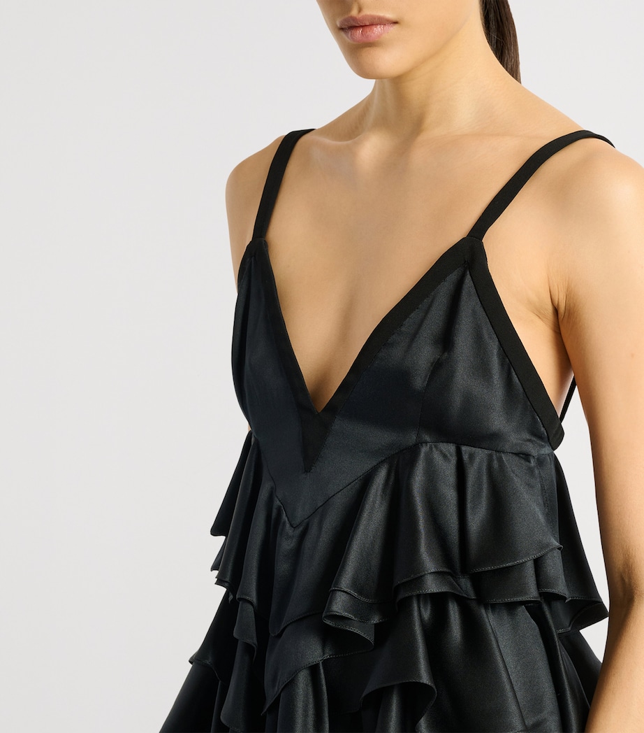 Balmain Womens Silk Satin Ruffled Top Eap Noir/noir Image 5