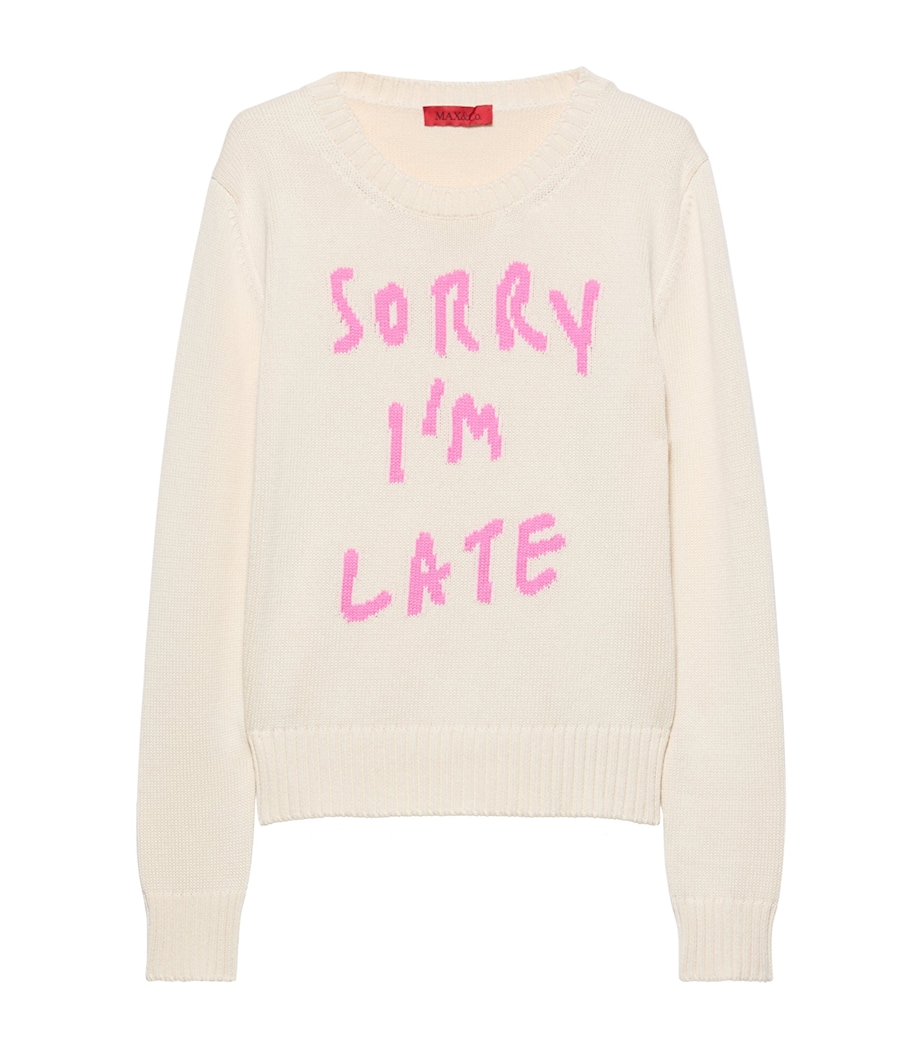 MAX&Co. Womens Cotton Slogan Sweater Wool White Image 1