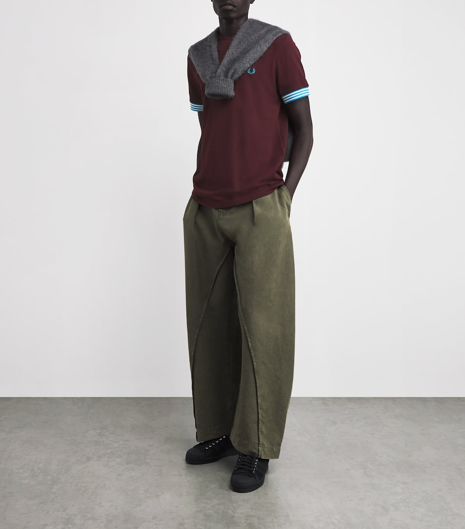 Cotton Striped Cuff T-Shirt 597-OXBLOOD Image 2