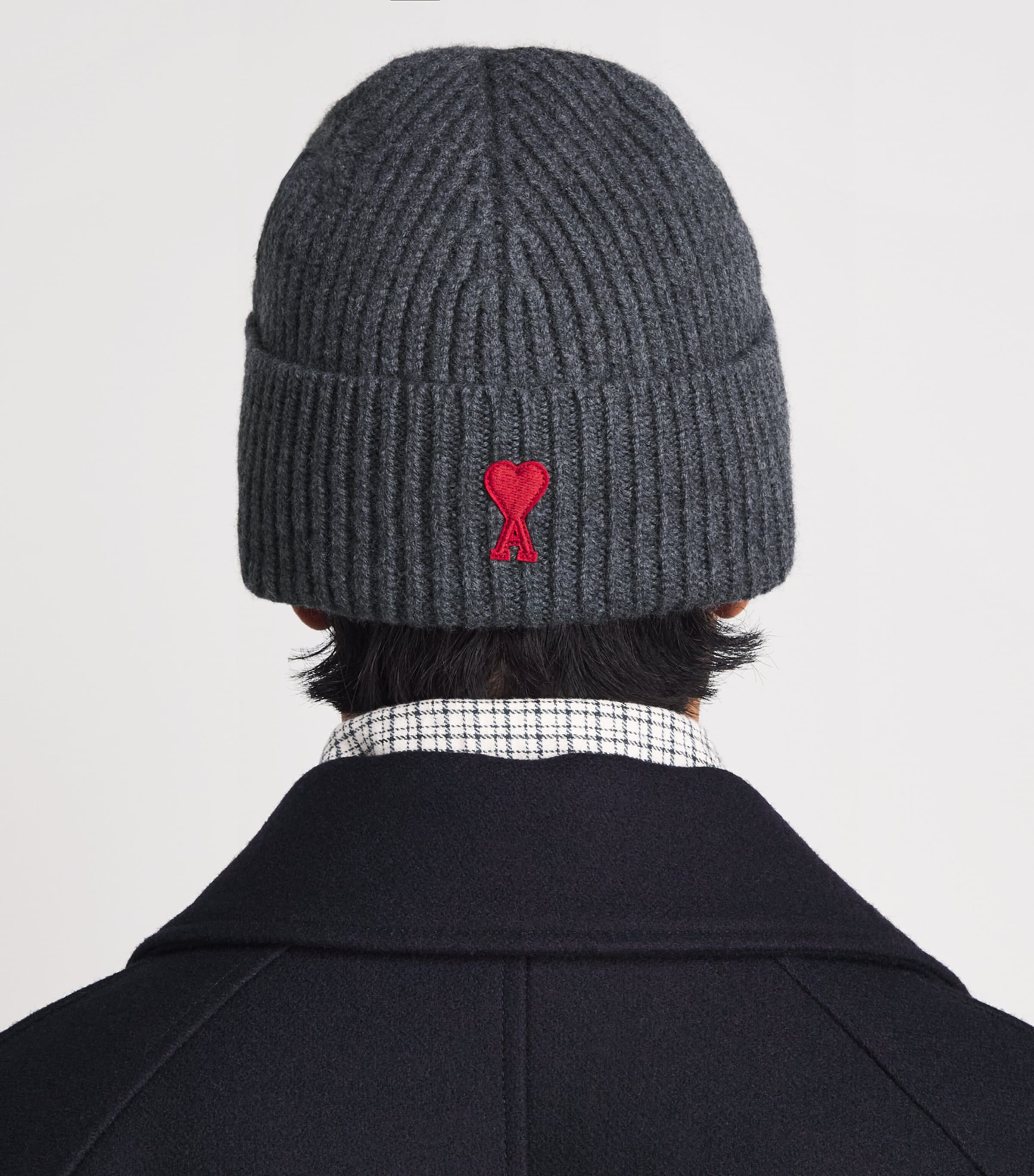 AMI Paris Ami de Coeur Beanie Gris Chine/rouge Image 2
