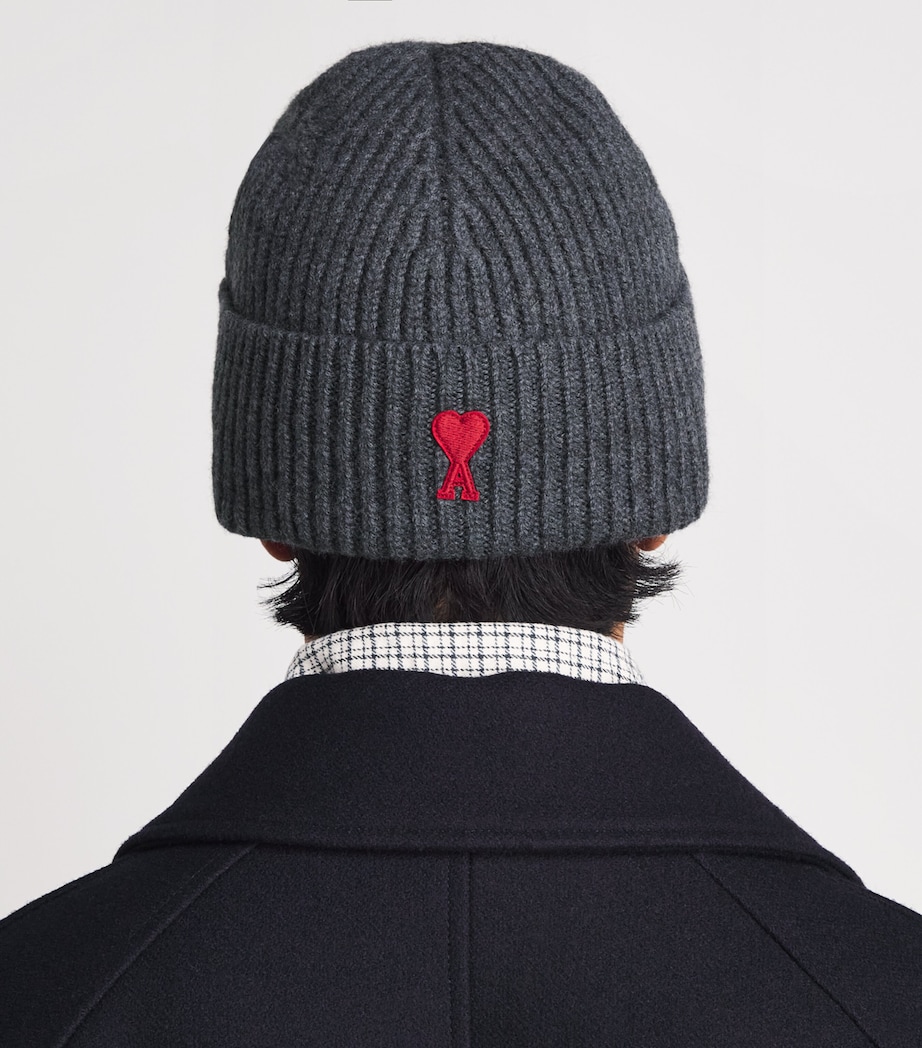 AMI Paris Ami de Coeur Beanie Gris Chine/rouge Image 2