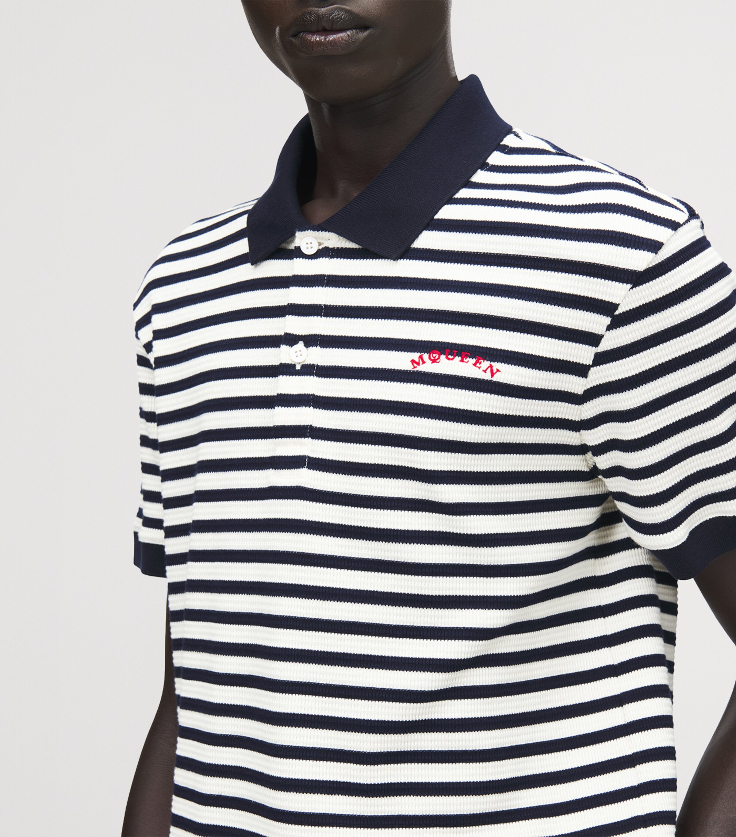 McQueen Mens Stripe Embroidered Polo Shirt Image 6