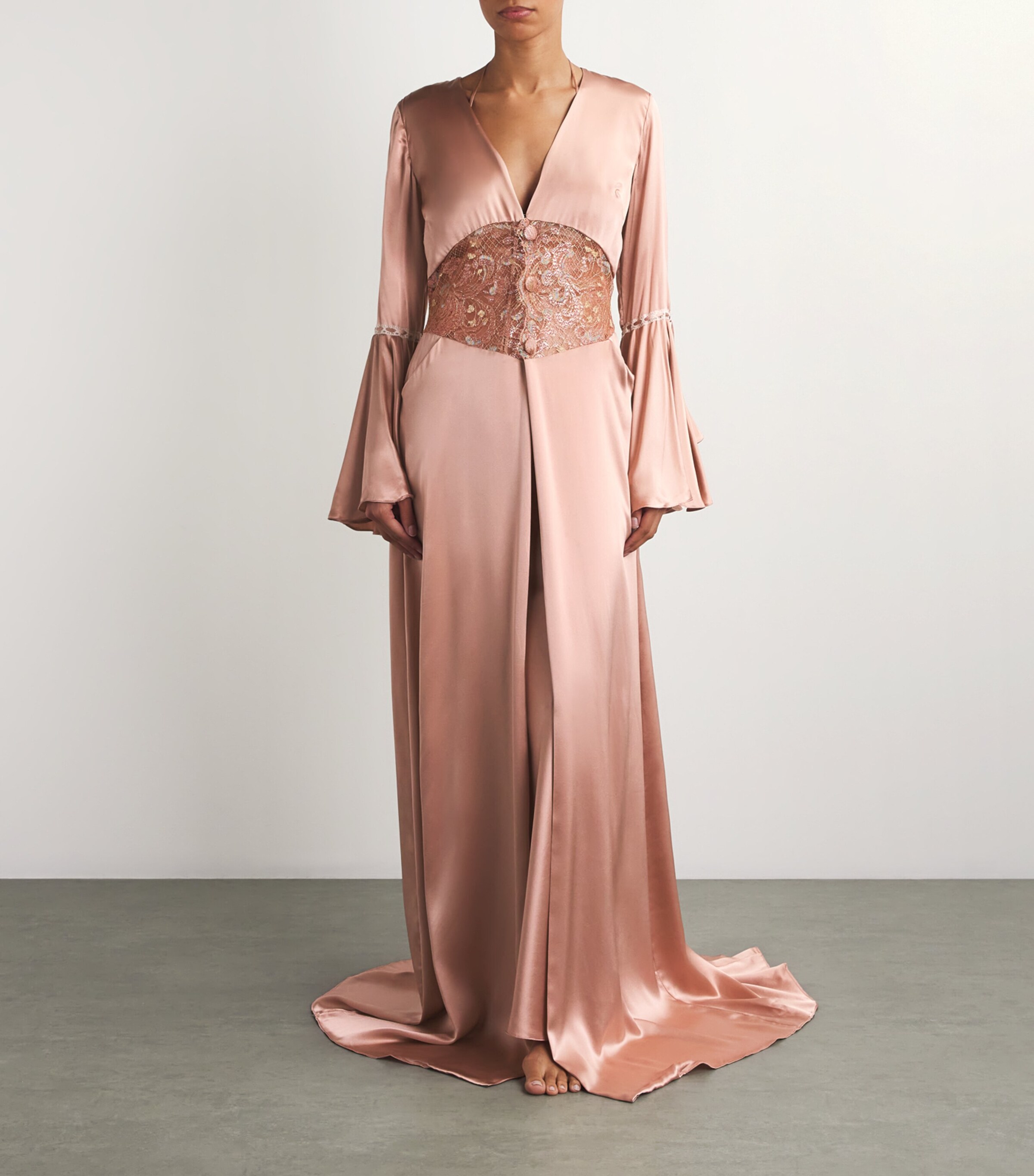 TORLOWEI Womens Silk Sophia Long Kimono Old Rose/multi Image 2