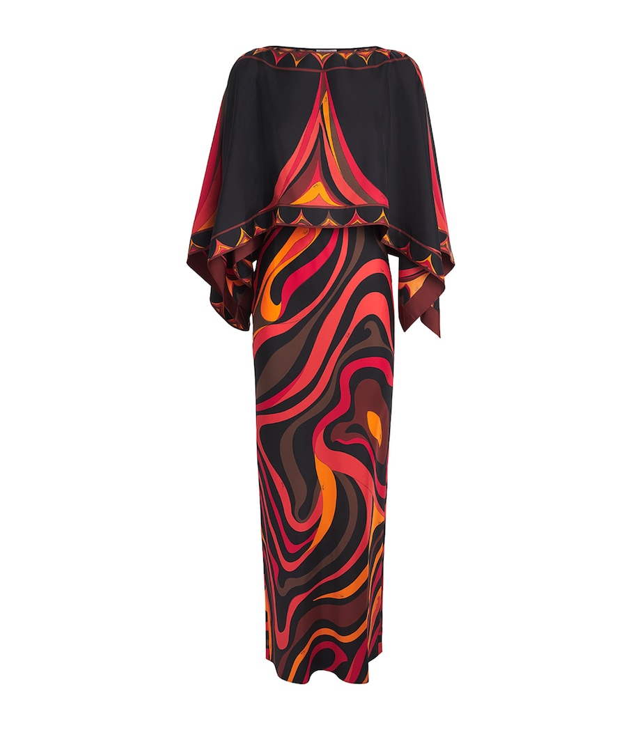 PUCCI Womens Silk Marmo Cape Maxi Dress Orange Image 1