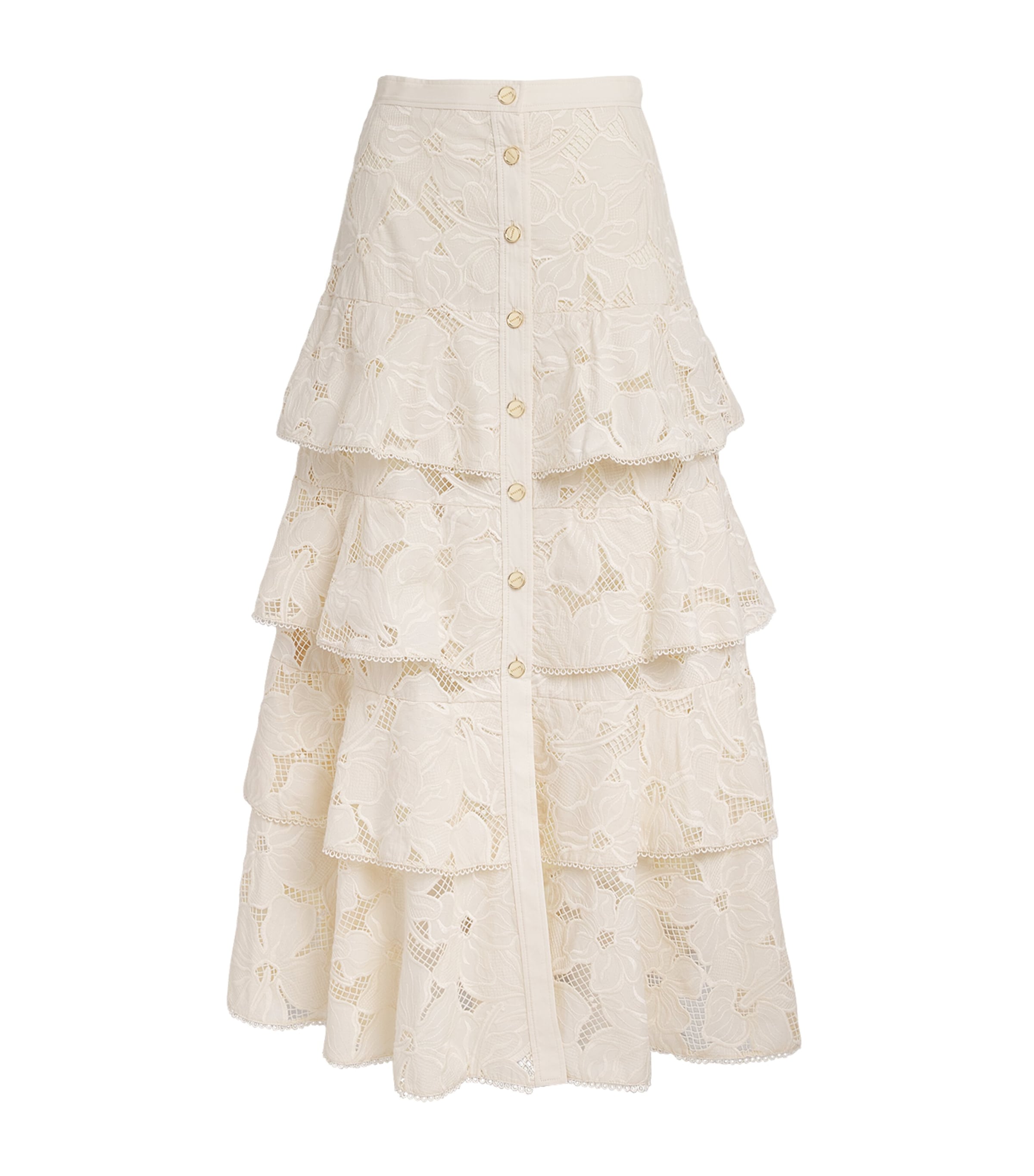 Sandro Guipure Floral Midi Skirt In Beige