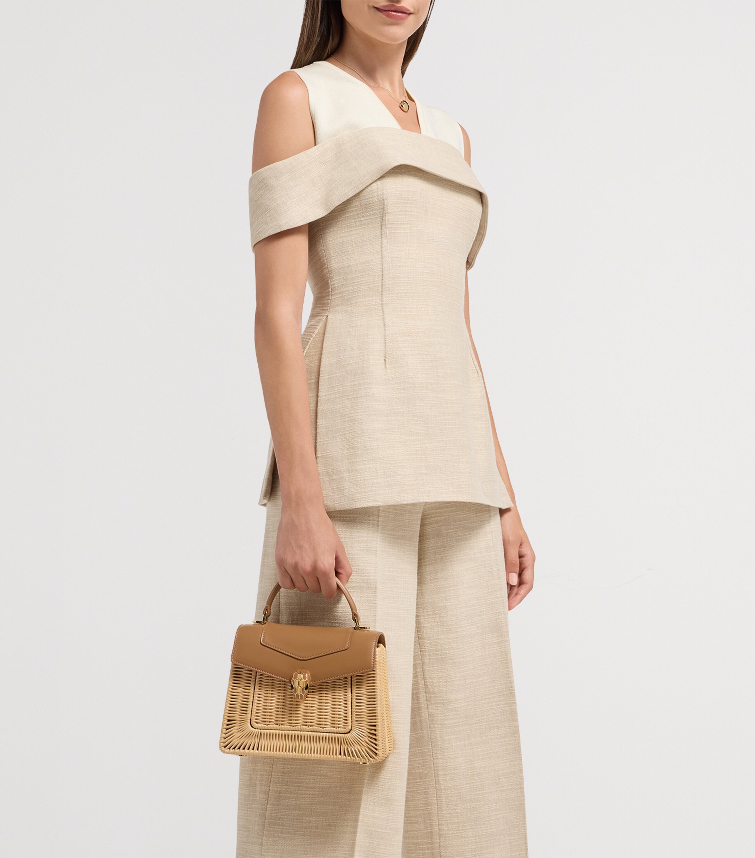 Rattan-Leather Serpenti Forever Top-Handle Bag BROWN Image 4