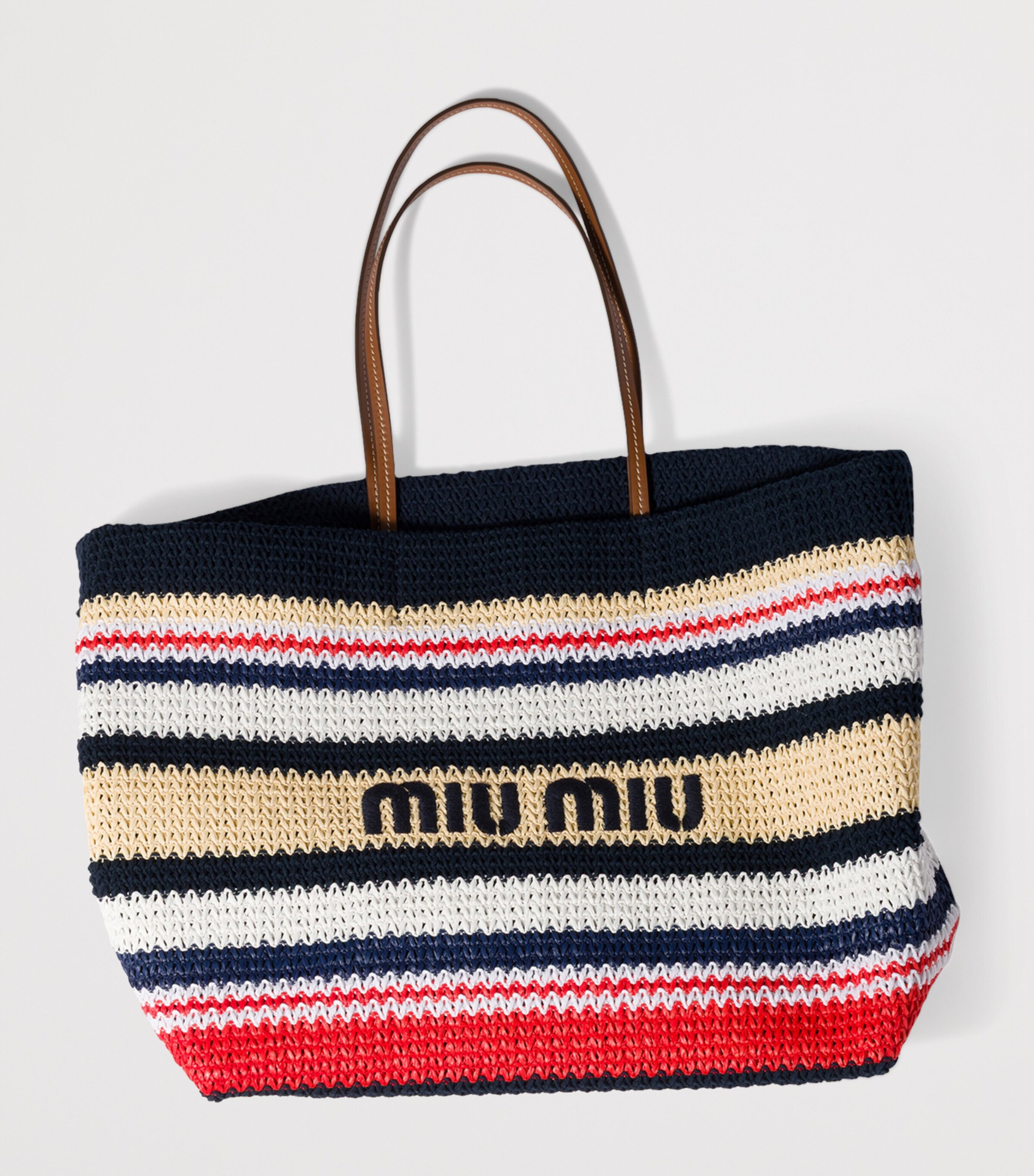 Miu Miu Woven Raffia-Effect Tote Bag Blue Image 4