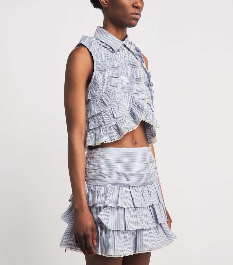 Sandro Paris Womens Cotton Stripe Ruffled Shirt Bleu / Marine Image 4