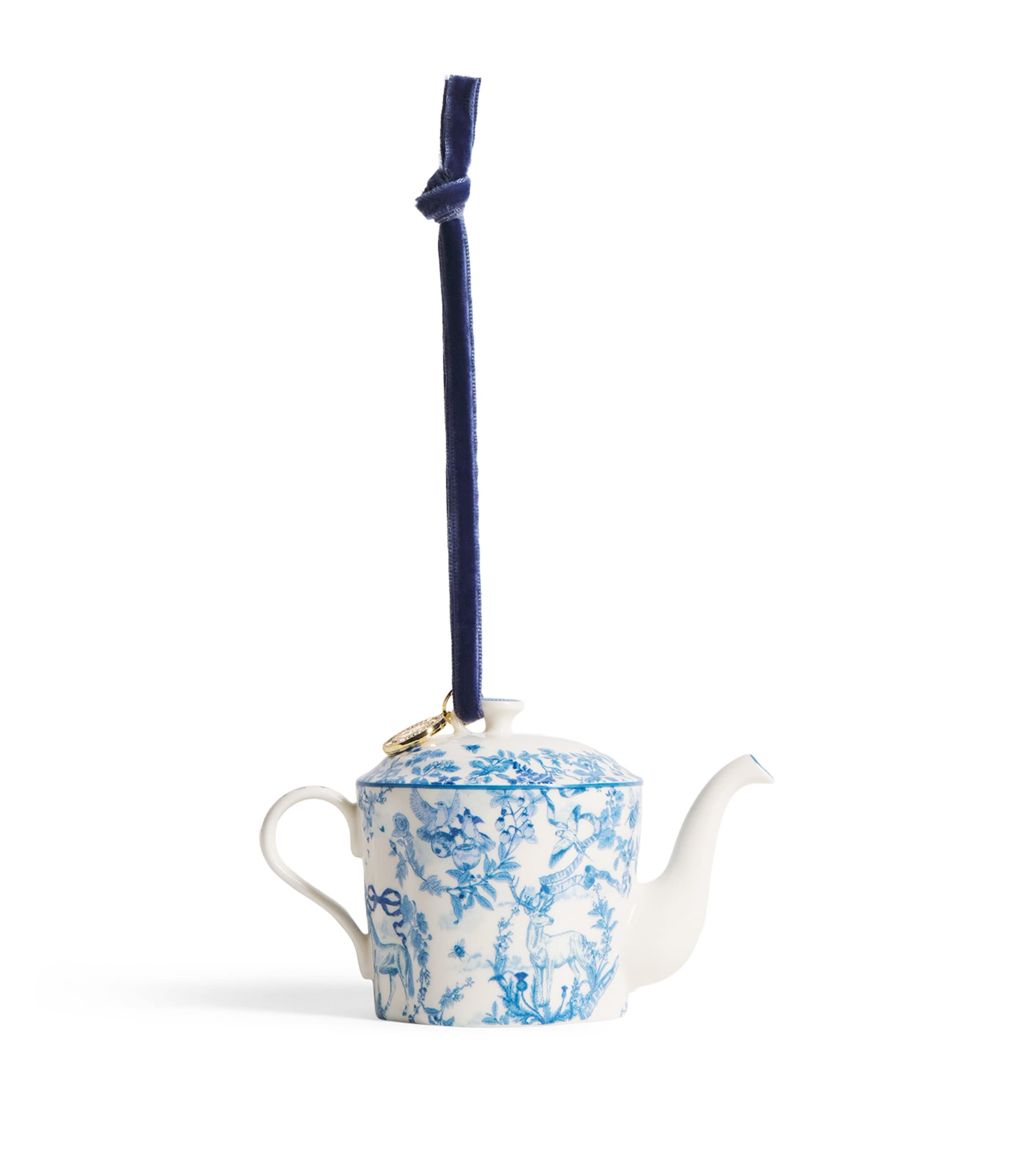 Harrods Fine Bone China Toile Teapot Tree Decoration Image 1