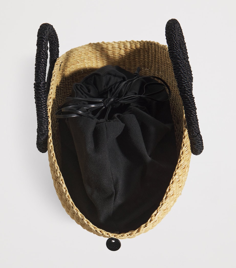 Mini Straw Lune Tote Bag NATRAL BLACK BLACK B Image 5