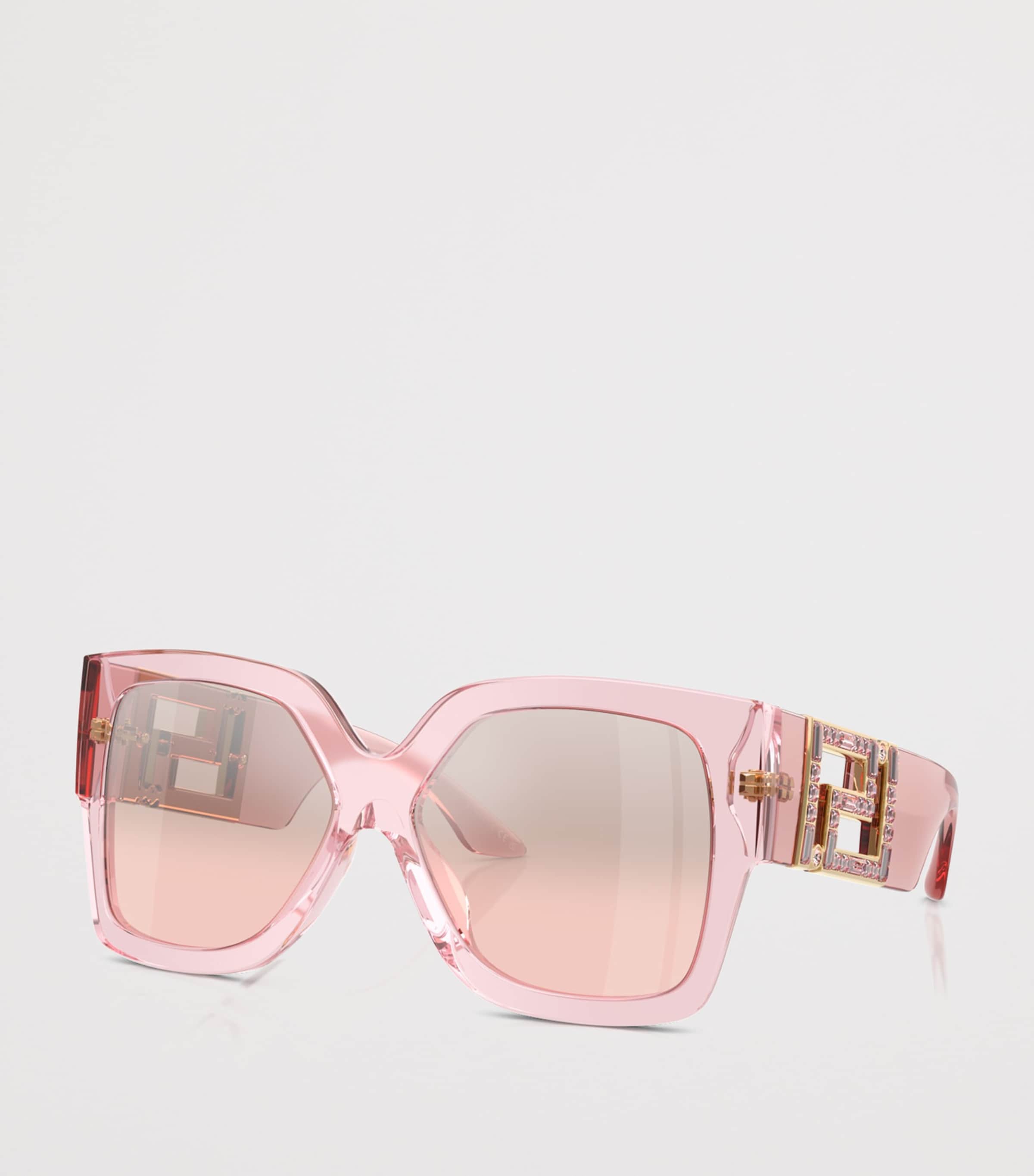 Versace Crystal-Embellished Rectangle Sunglasses Pink Image 2