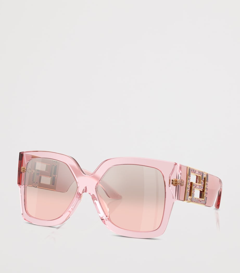 Versace Crystal-Embellished Rectangle Sunglasses Pink Image 2