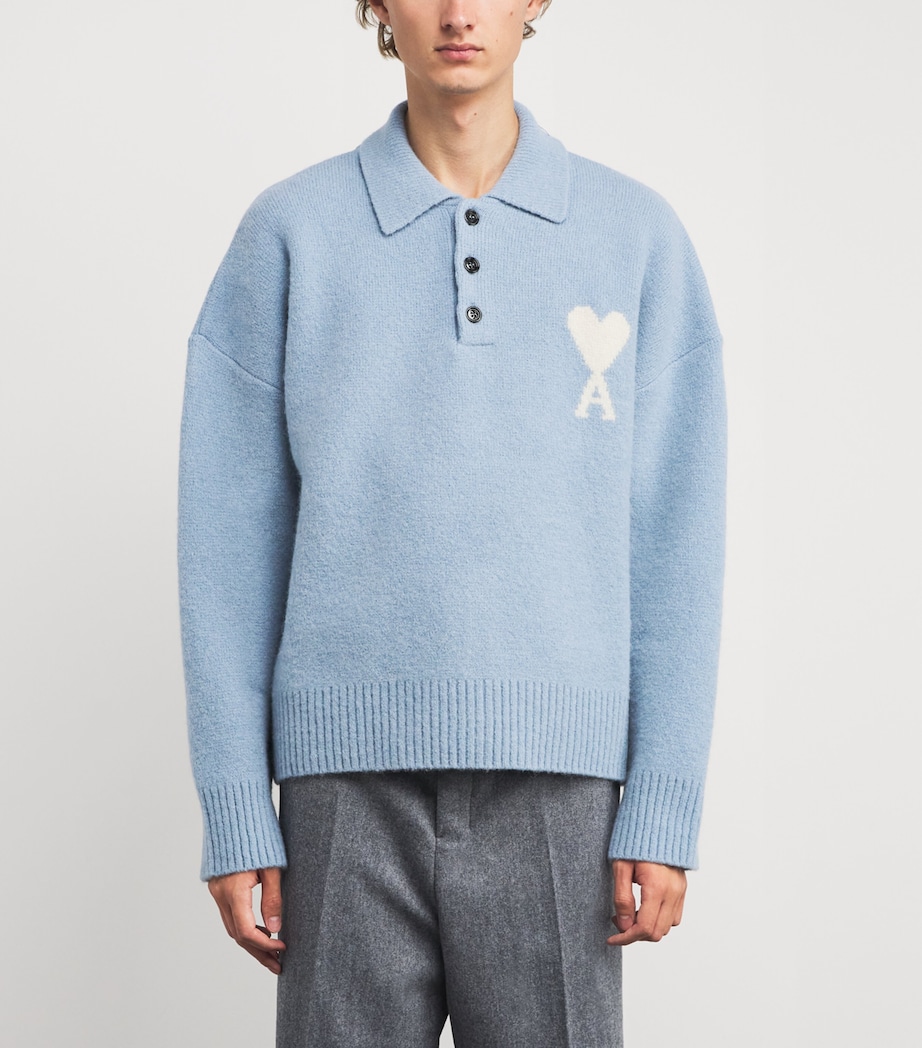Alpaca-Blend Polo Sweater 4509 - CIEL/ECRU Image 3