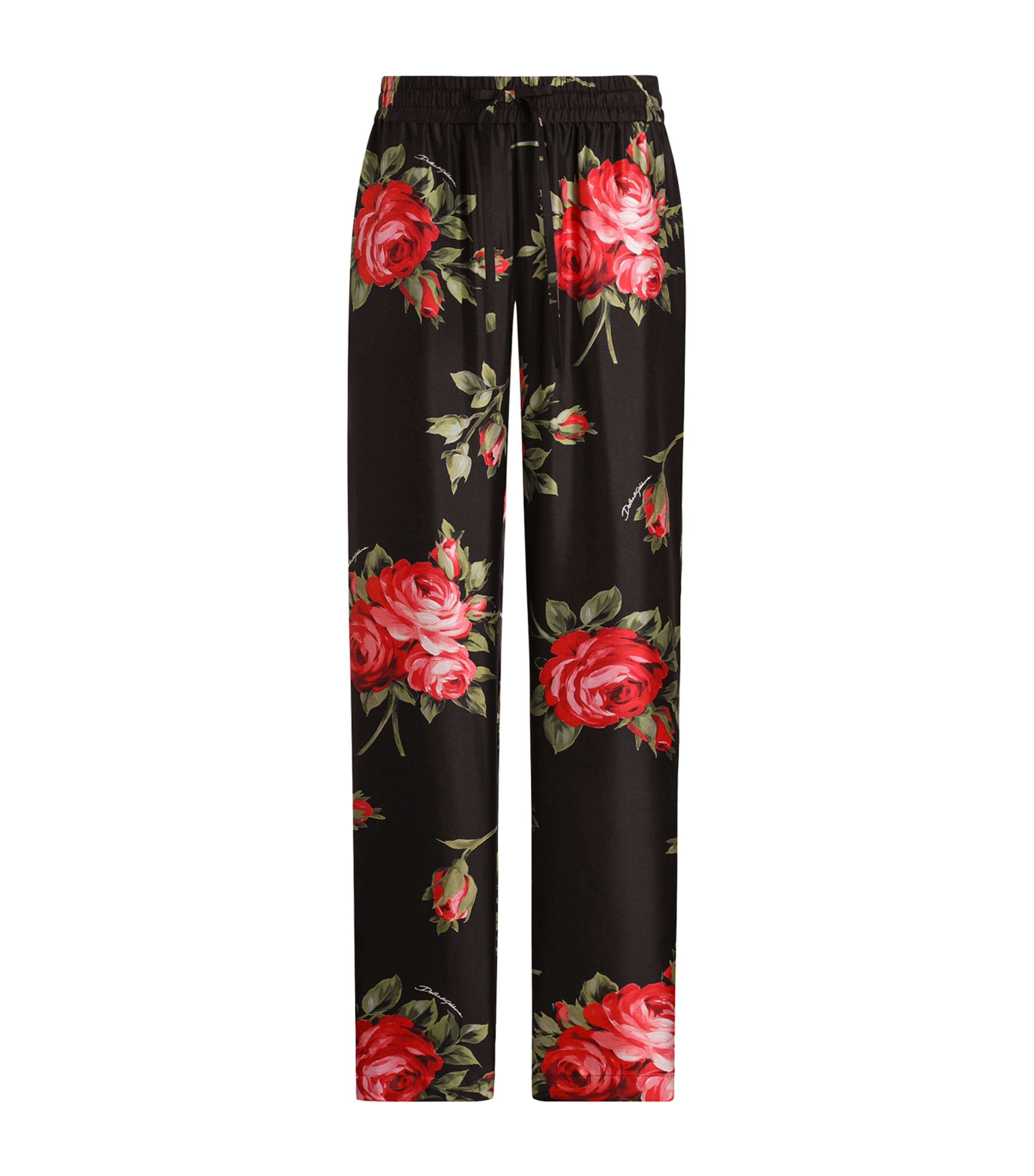Dolce&Gabbana Womens Satin Floral Drawstring Trousers Bouq Image 1