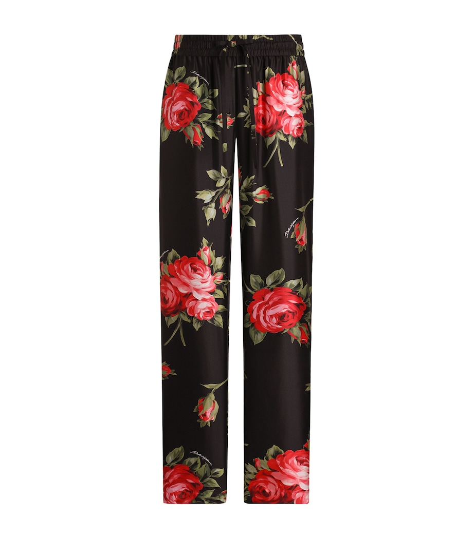 Dolce&Gabbana Womens Satin Floral Drawstring Trousers Bouq Image 1