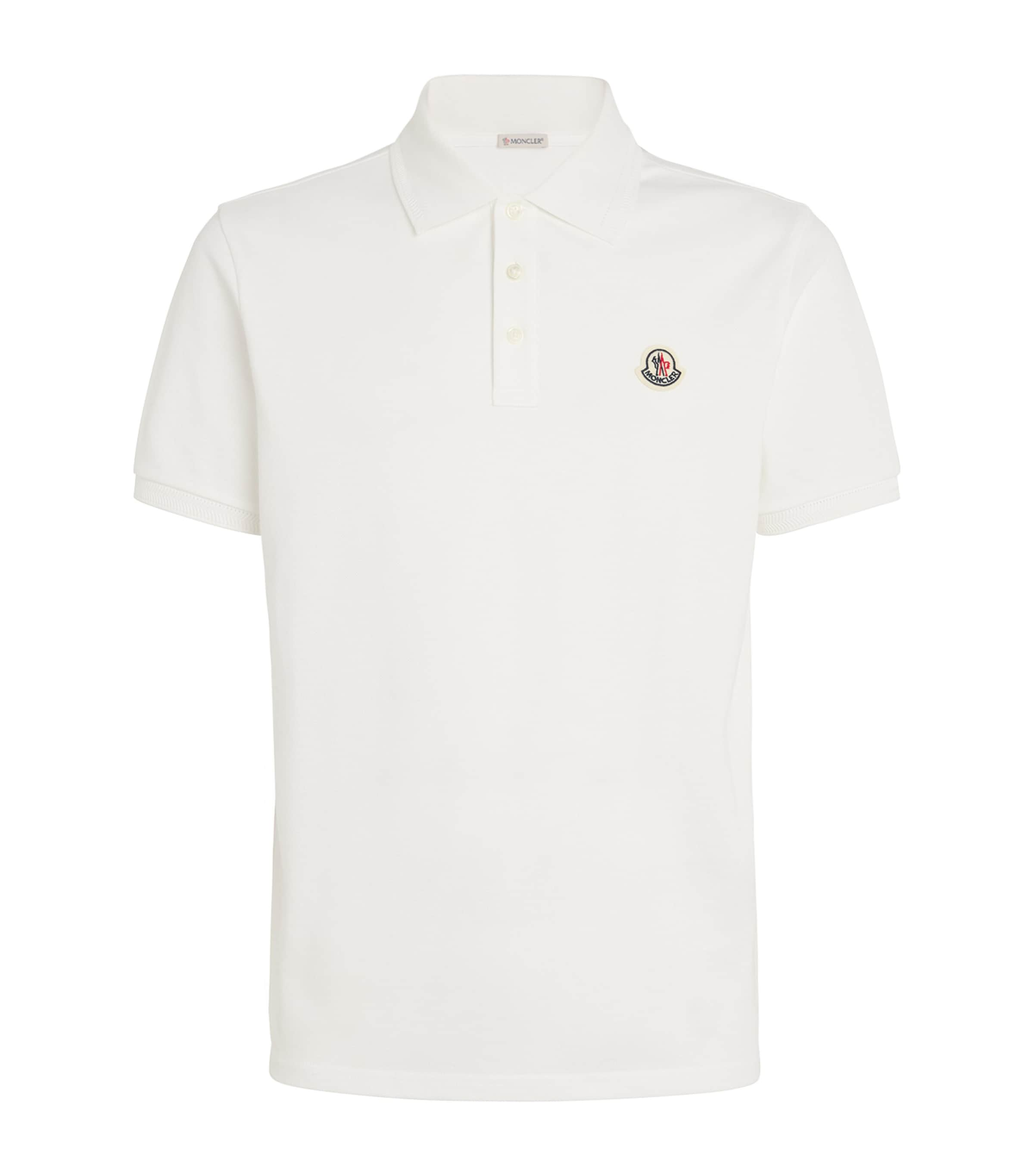 Shop Moncler Piqué Cotton Logo Polo Shirt In White