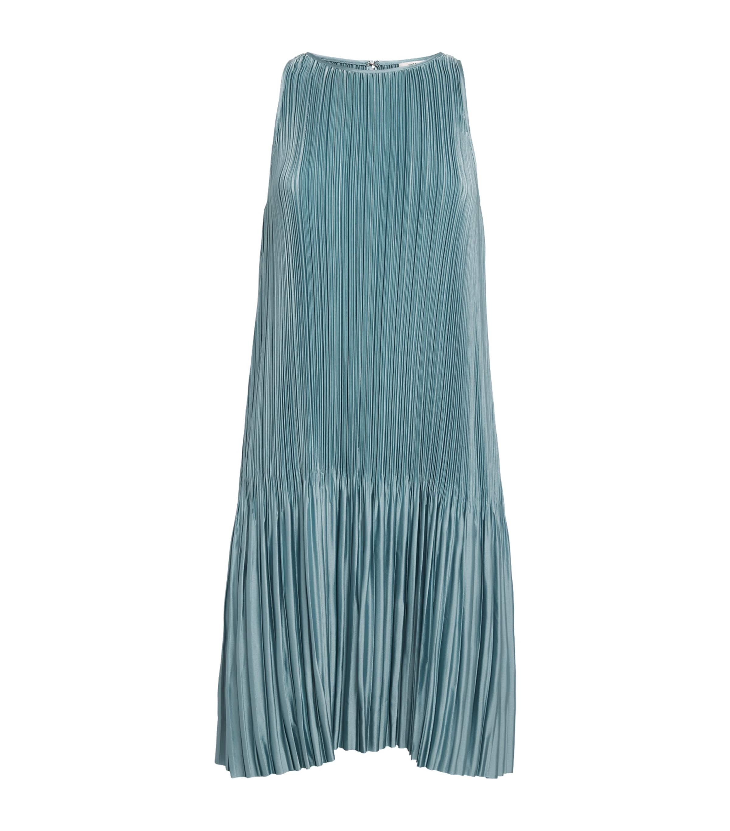 Joseph Womens Satin Pleated Rida Midi Dress Chambray Image 1
