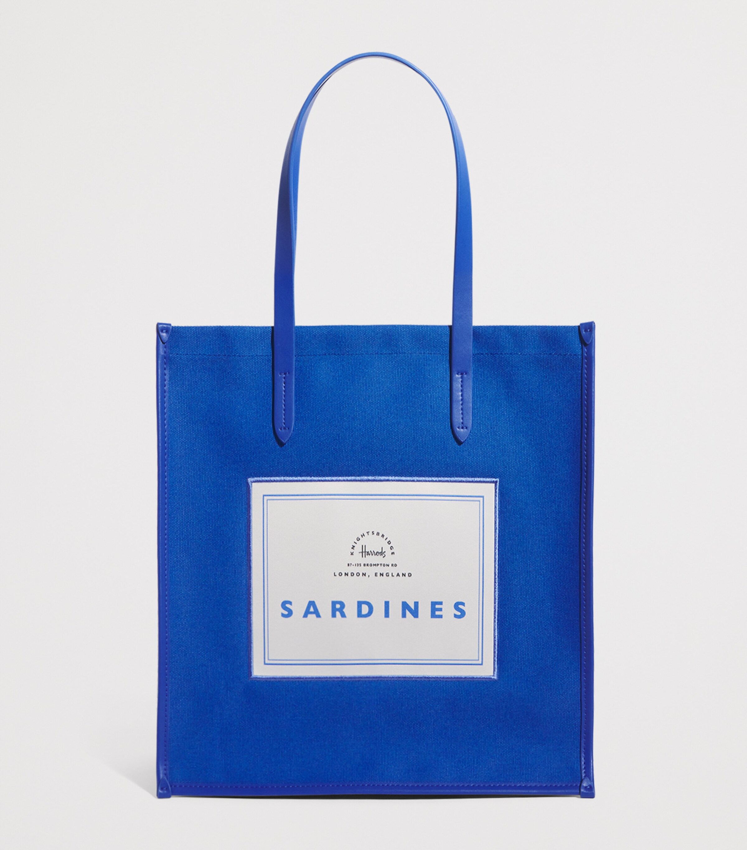 Harrods Cotton Sardines Condiments Shopper Bag In Blue