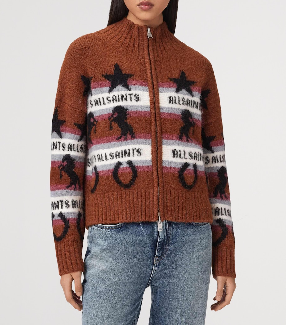 AllSaints Womens Epona Zip-Up Cardigan Cognac Brown Image 3