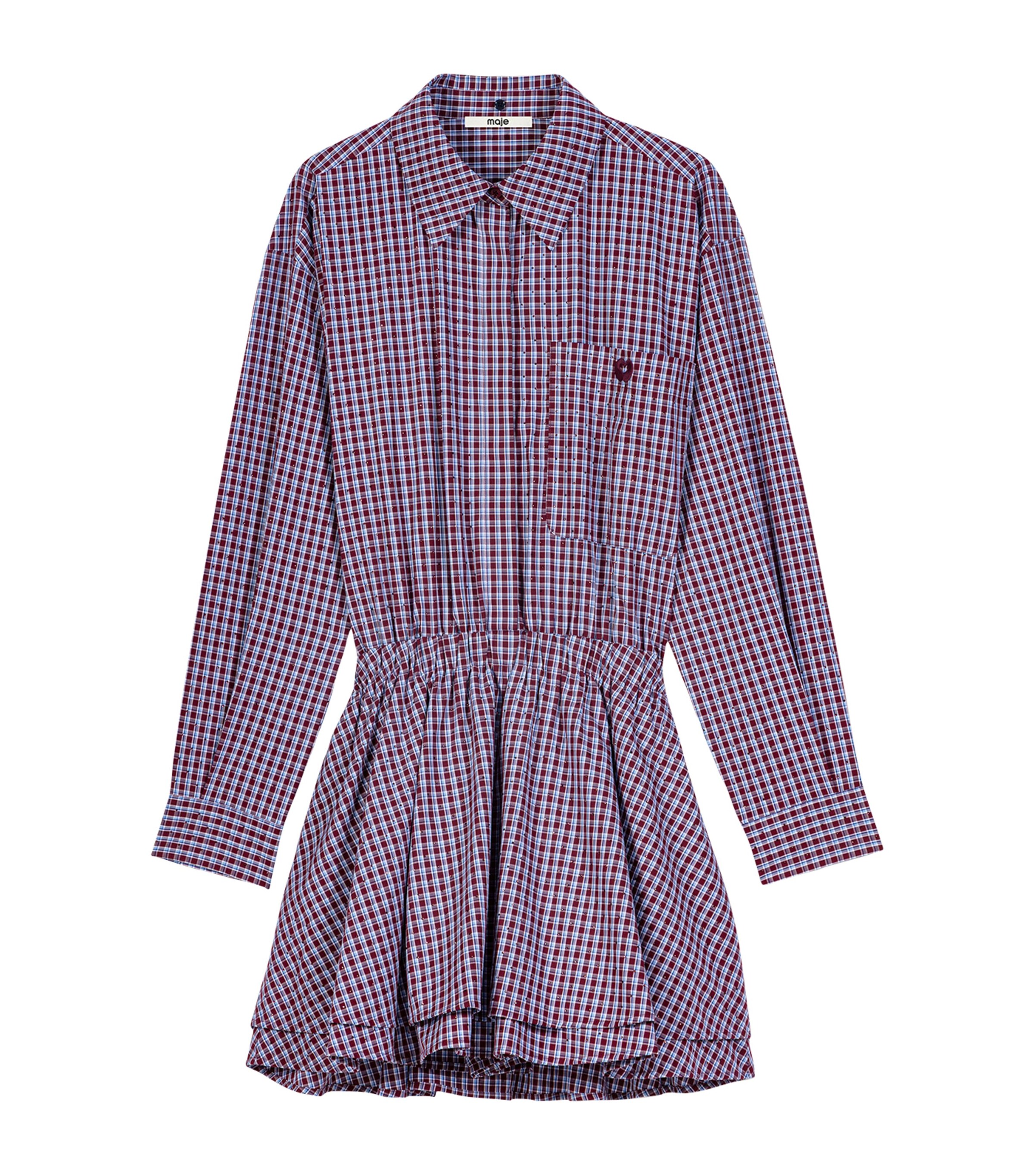 Maje Womens Cotton Check Mini Shirt Dress Burgundy Image 11
